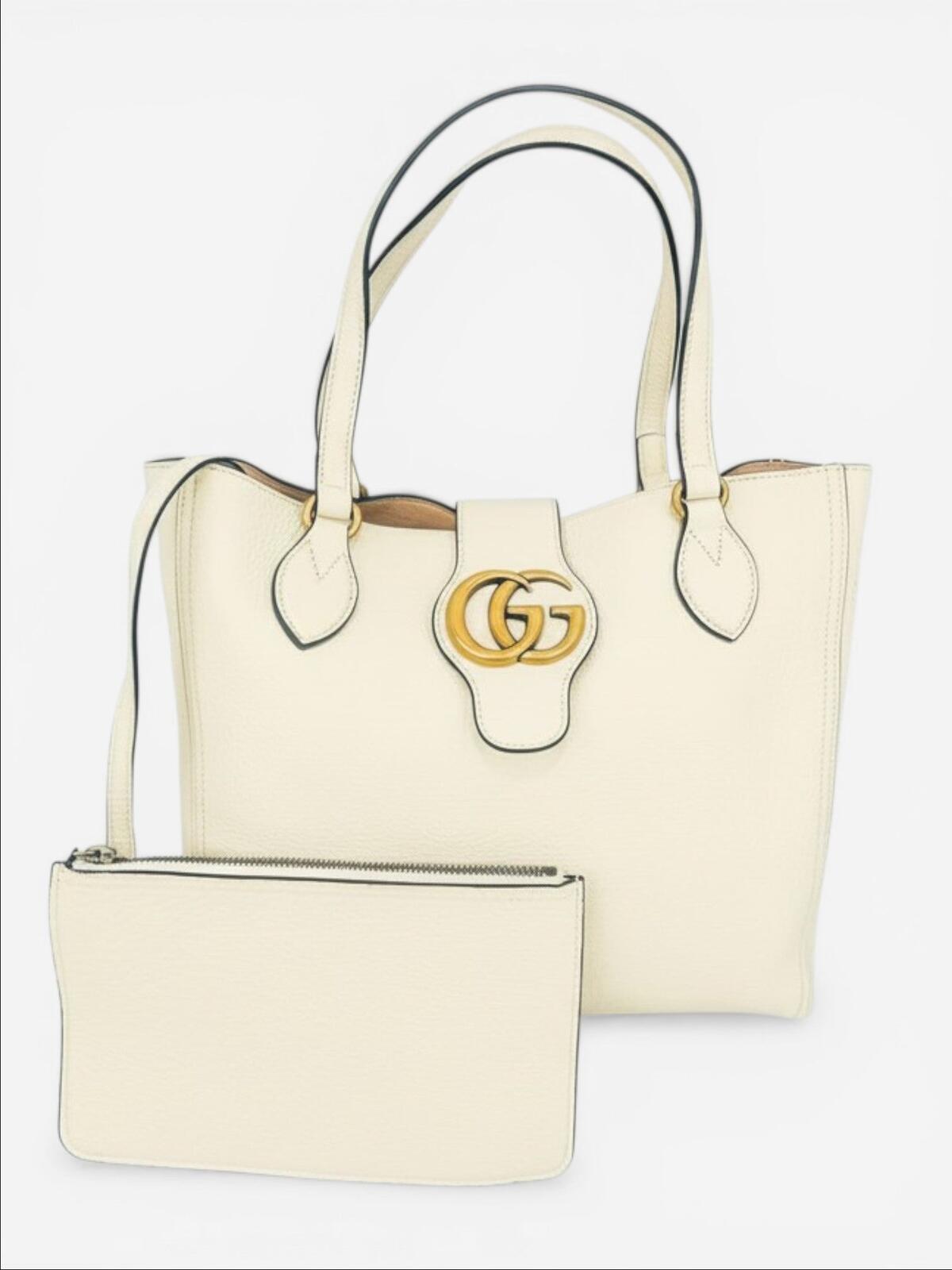 Gucci Dahlia Small Tote Mystic White Grained Calfskin Double G | New