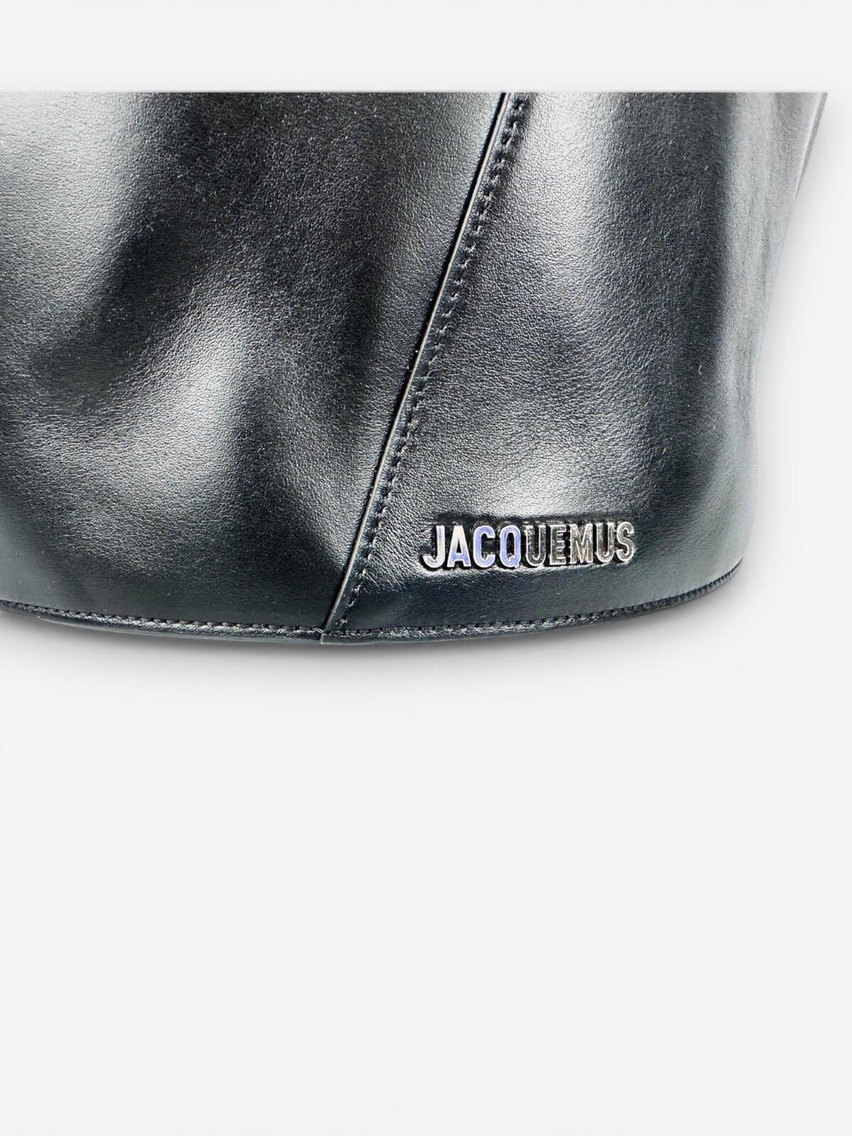 Jacquemus Le Tourni Black Calf Leather Bucket Tote Knotted Handle | NWT