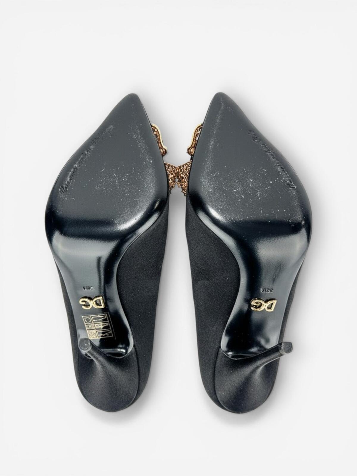 Dolce & Gabbana Crystal Bow Satin Pumps Black EU 36.5 US 6.5 | NIB