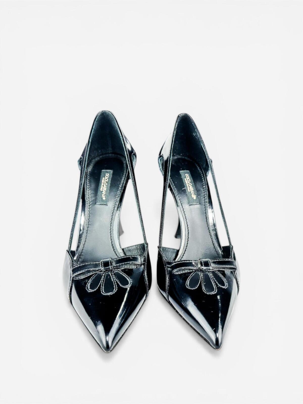 Dolce & Gabbana Black Patent Leather Bow Stiletto Pump EU 35.5 US 5.5 | NIB