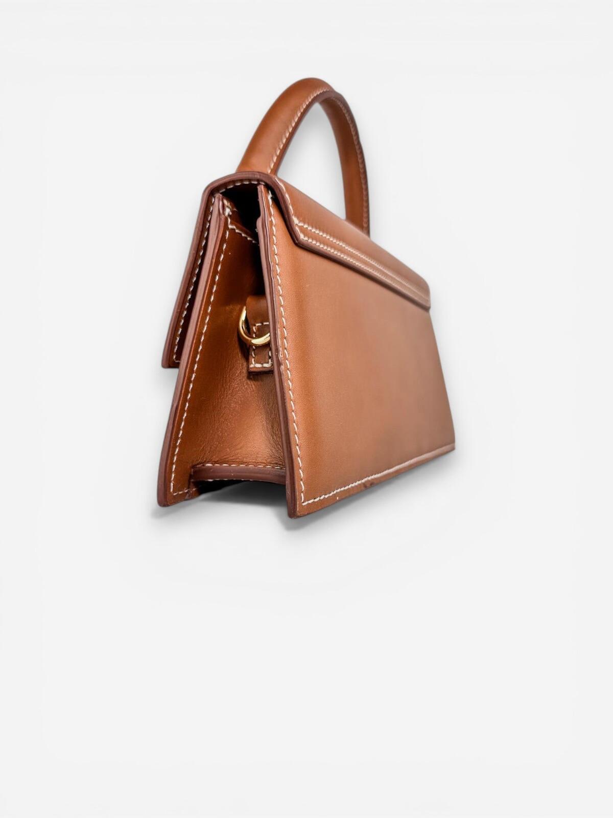 Jacquemus Le Chiquito Long Light Brown Calf Leather Top Handle Bag | New