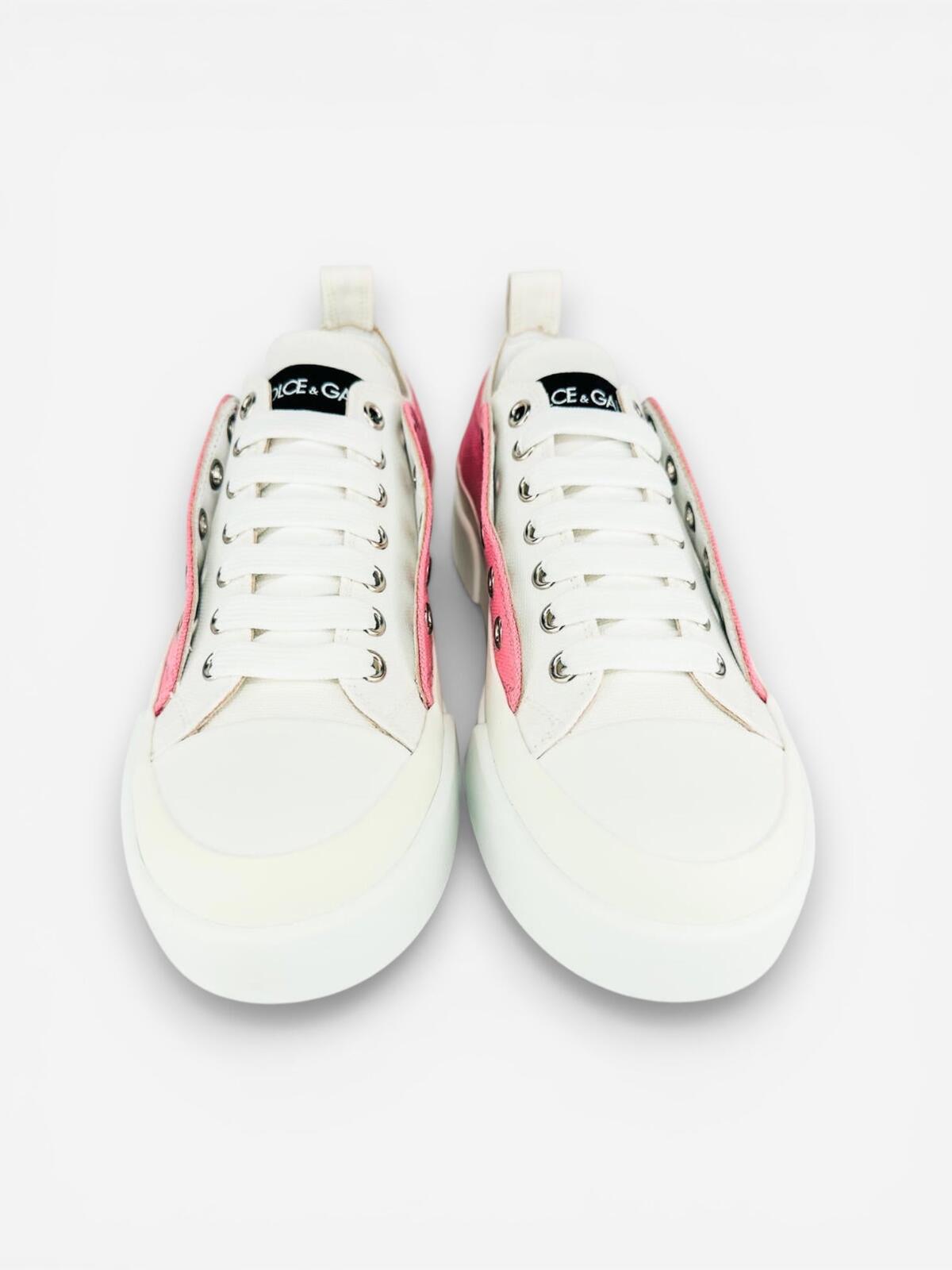 Dolce & Gabbana Portofino Layered White Pink DG Logo Sneaker EU 36 | NIB