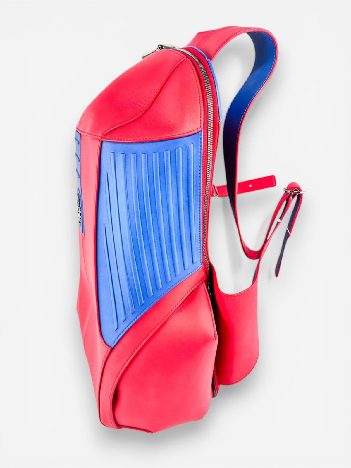 Ferrari Prancing Horse Smooth Leather Backpack Red Blue | Rare Boutique
