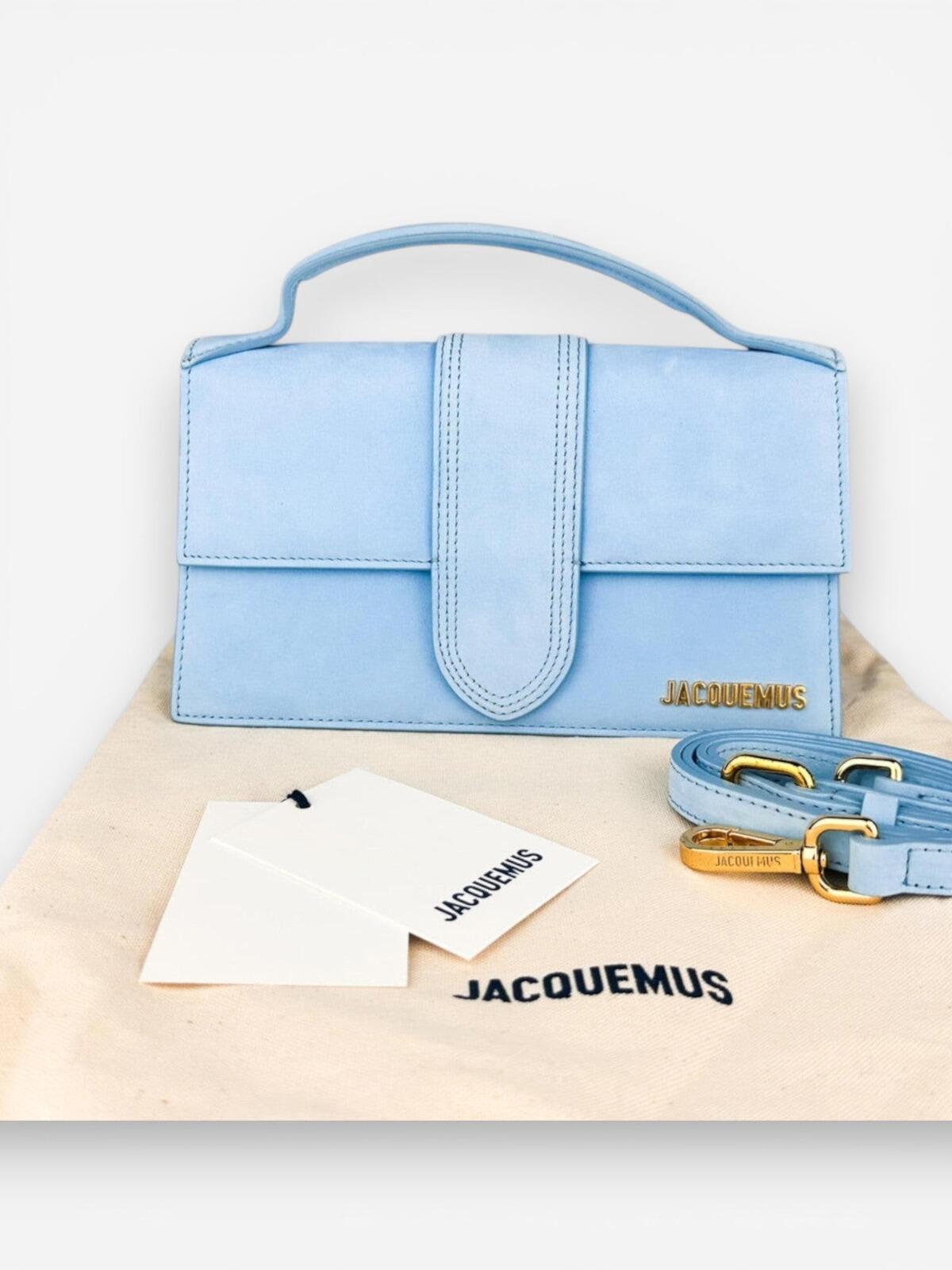 Jacquemus Le Grand Bambino Light Blue Nubuck Suede Top Handle Bag NWT