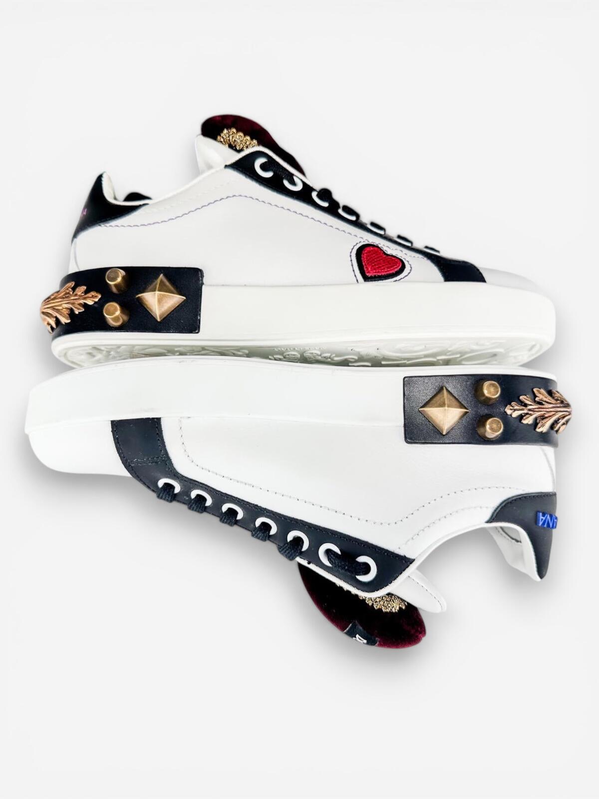 Dolce & Gabbana Portofino Heart Stud Leather Sneaker EU 36.5 US 6.5 NWT