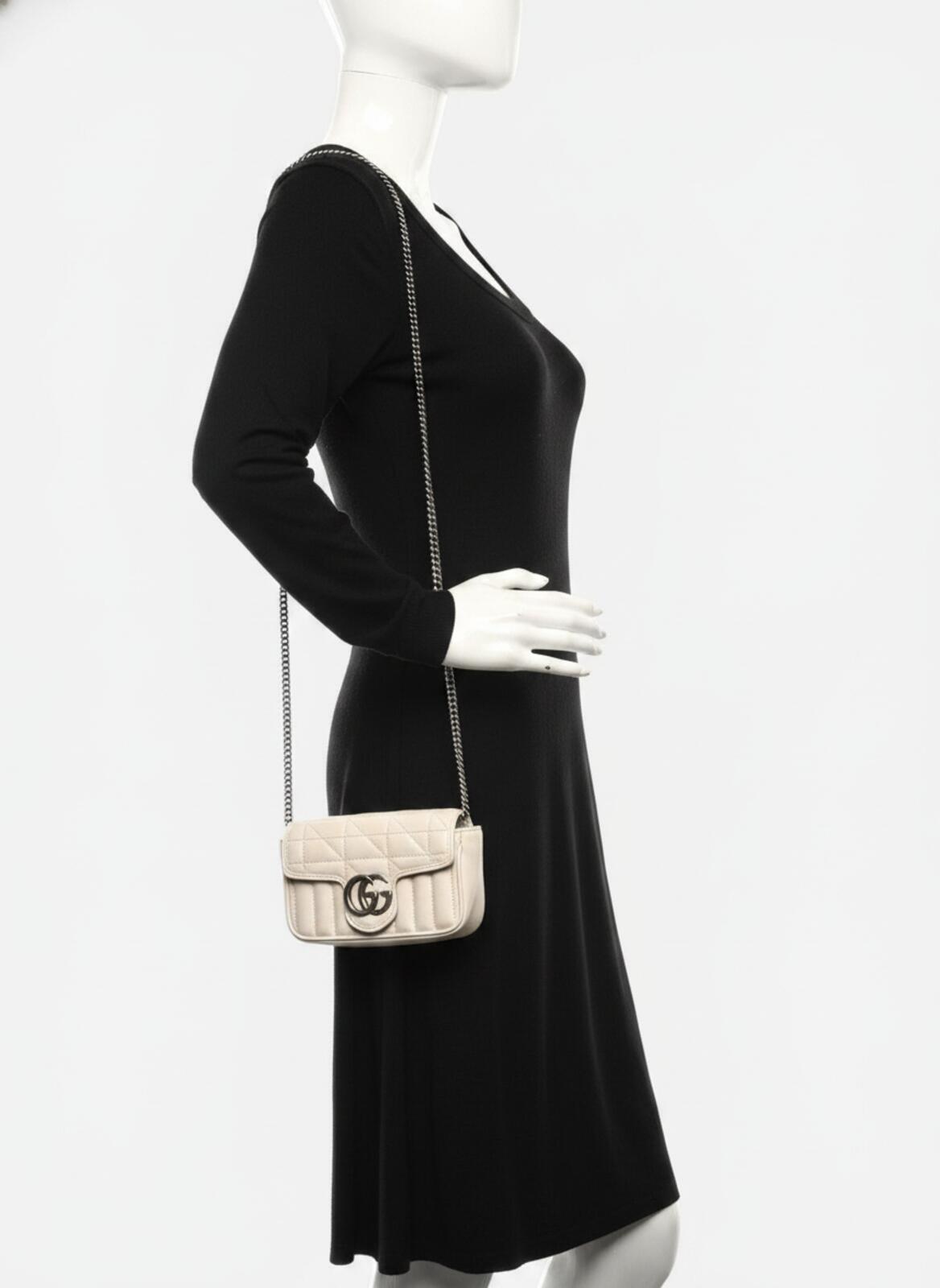 Gucci Aria Super Mini GG Marmont Bag — Mystic White Calfskin | NIB