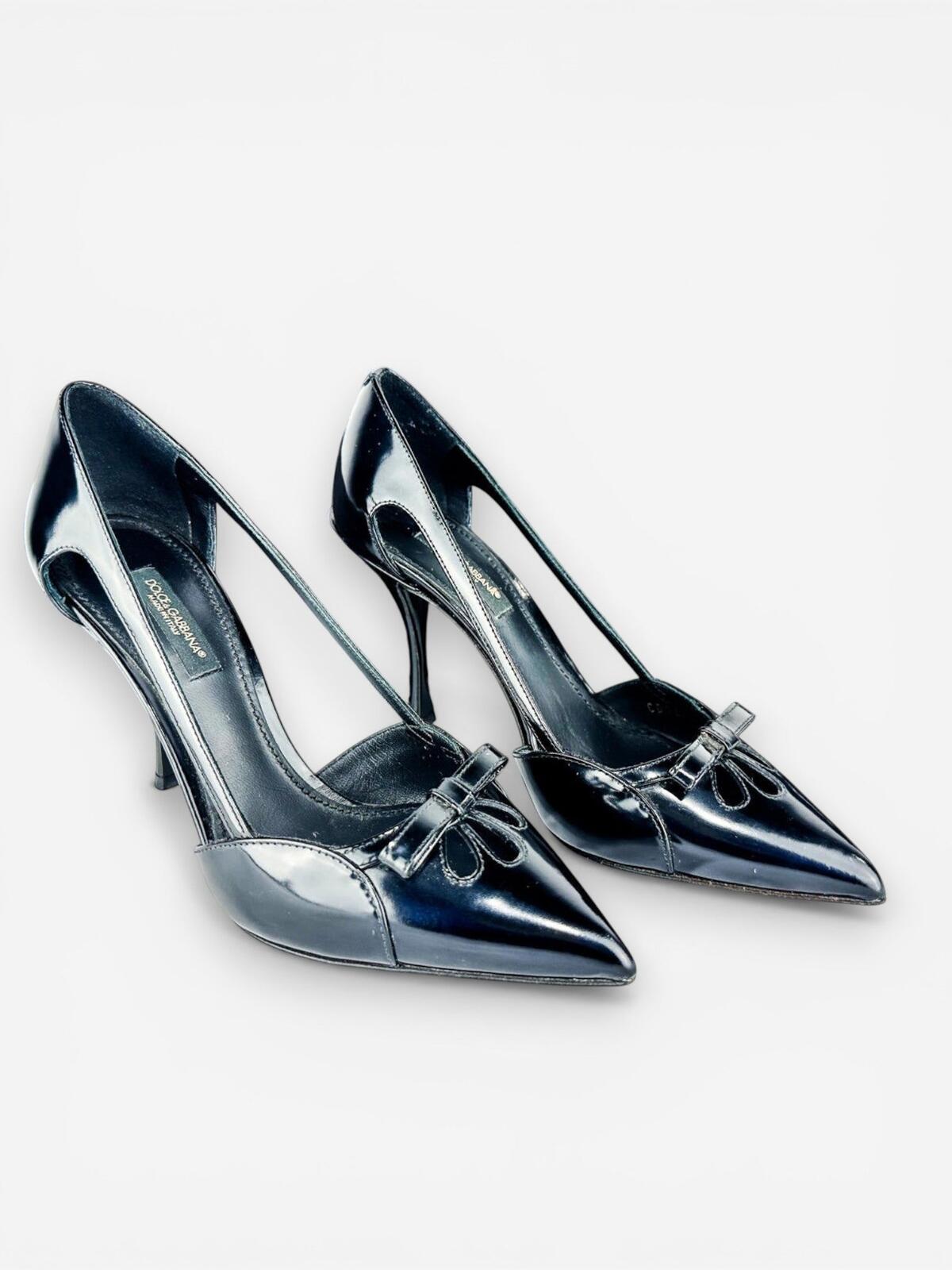 Dolce & Gabbana Black Patent Leather Bow Stiletto Pump EU 35.5 US 5.5 | NIB