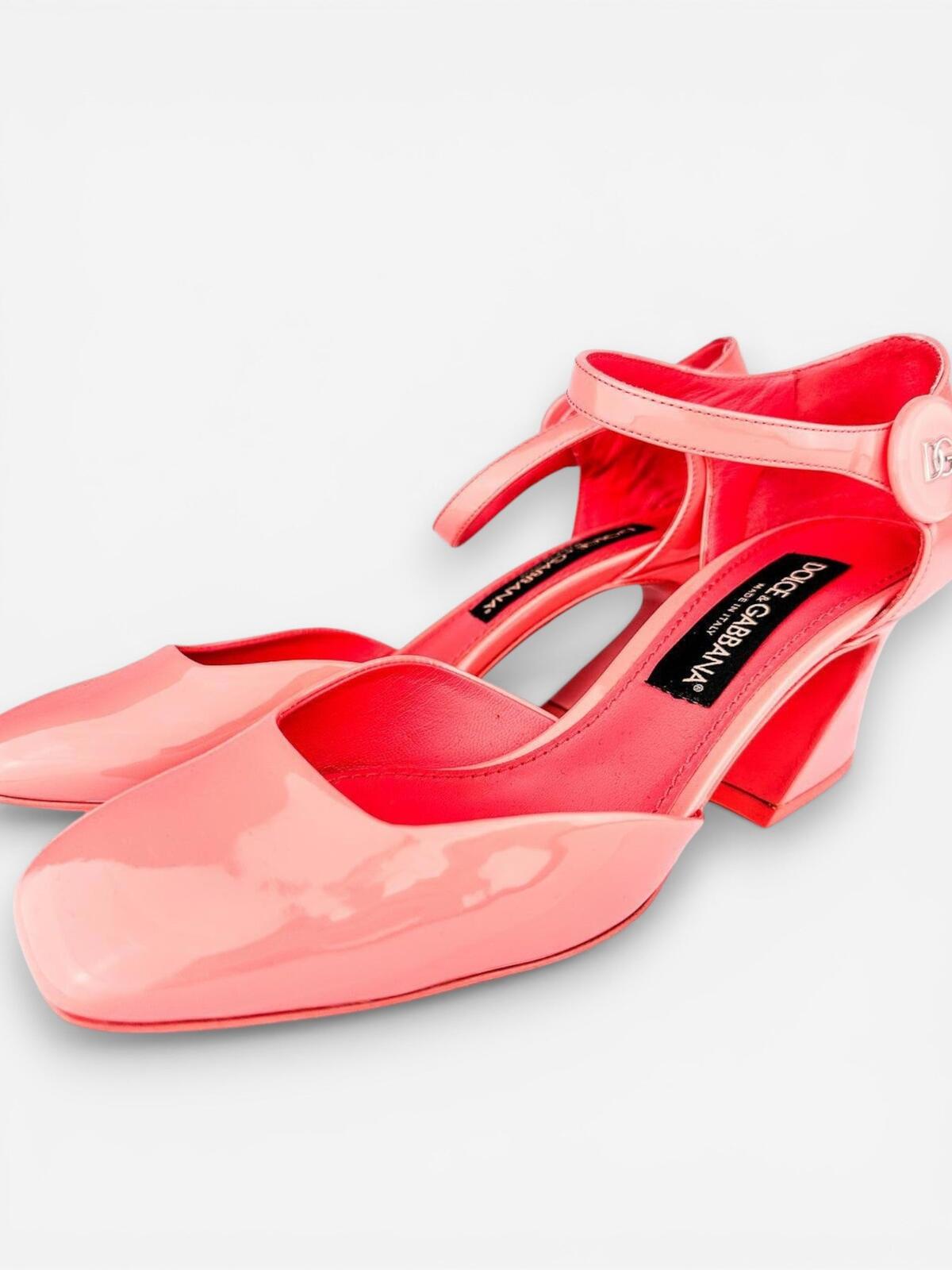 Dolce & Gabbana Peach Patent Ankle Strap Pump Logo Heel EU 39.5 US 9 NWT