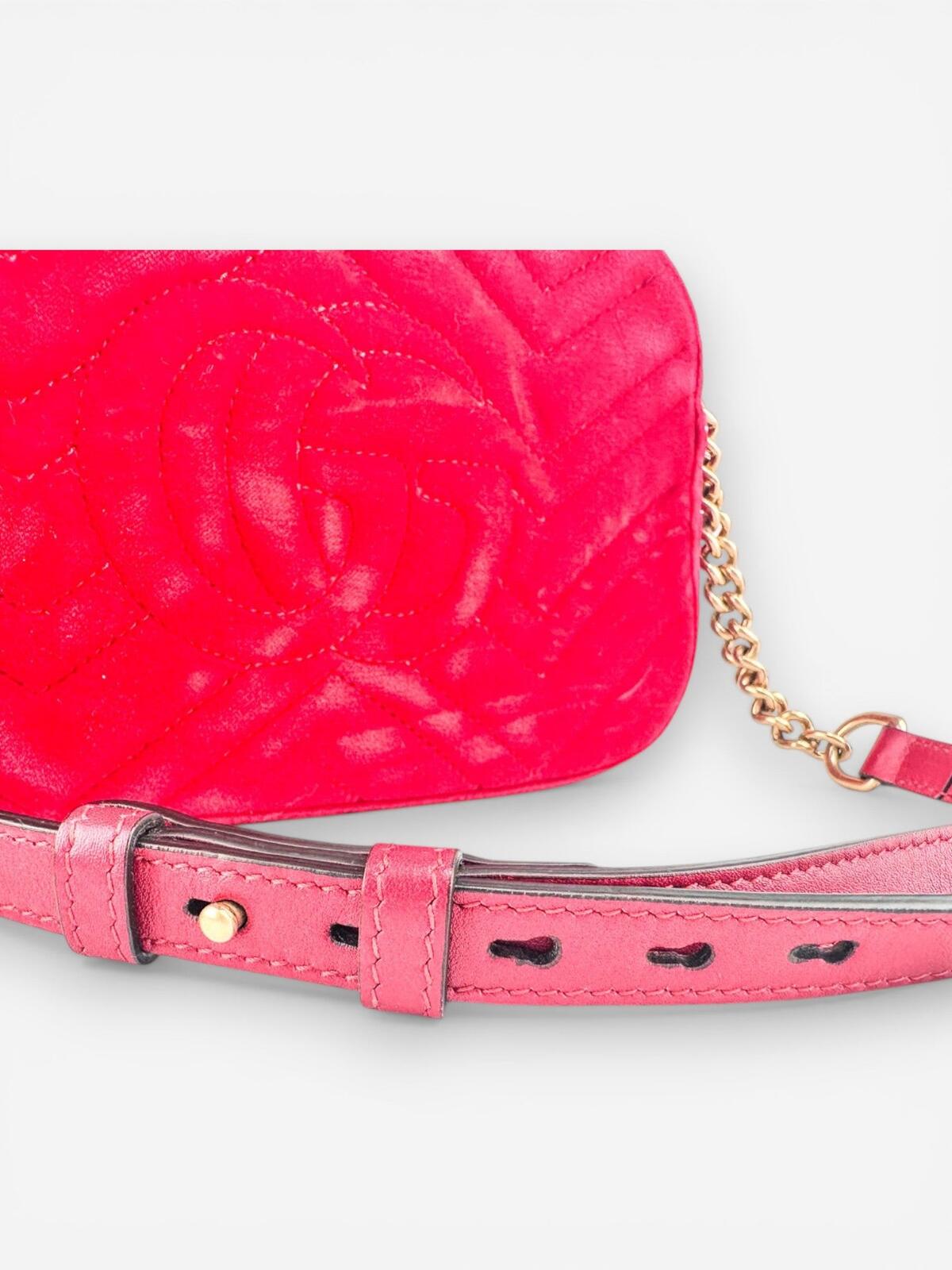 Gucci GG Marmont Red Velvet Camera Bag | Gold Hardware | New