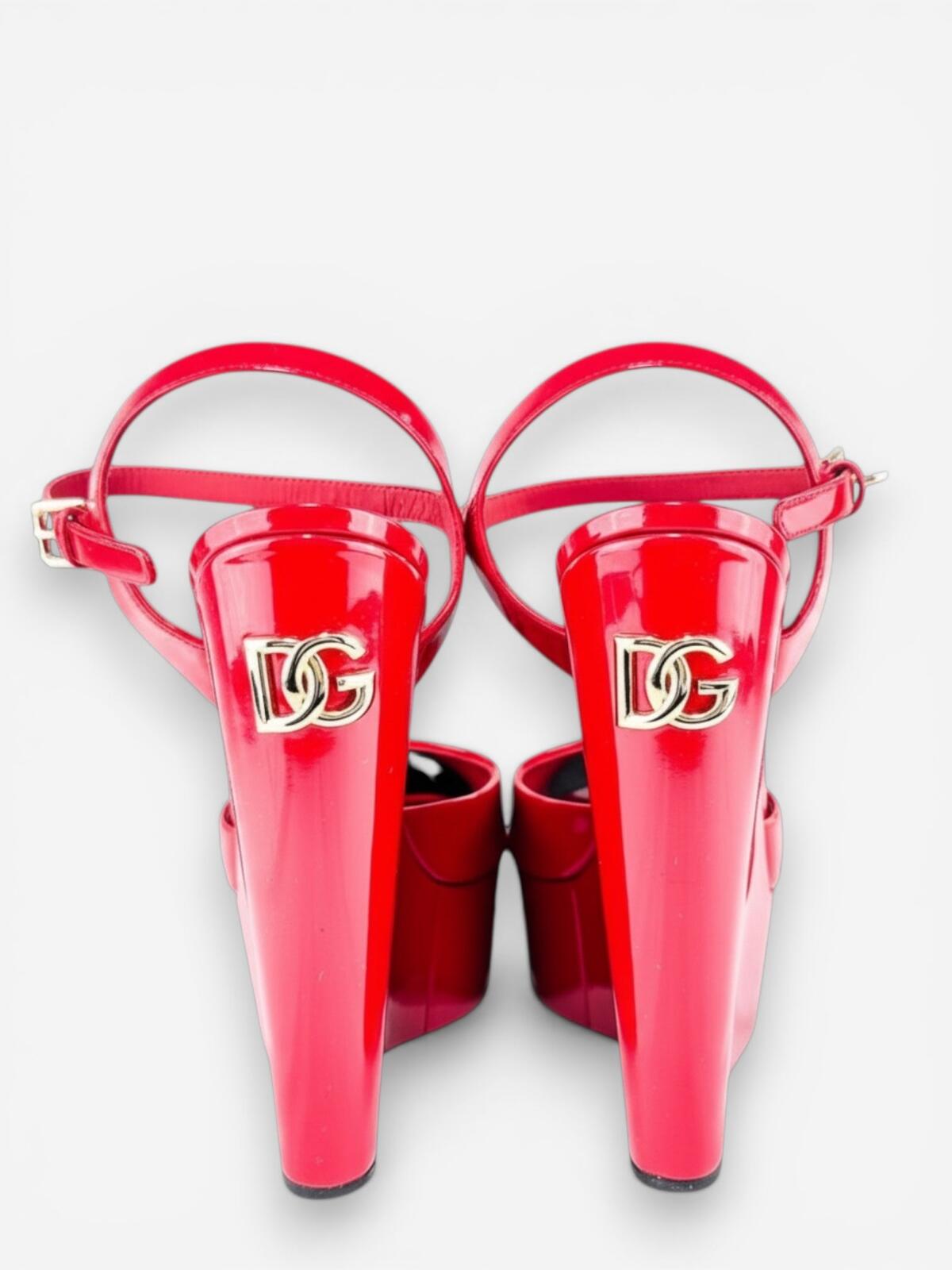 Dolce & Gabbana Red Patent Leather Platform Wedge Sandal EU 39 US 8 New