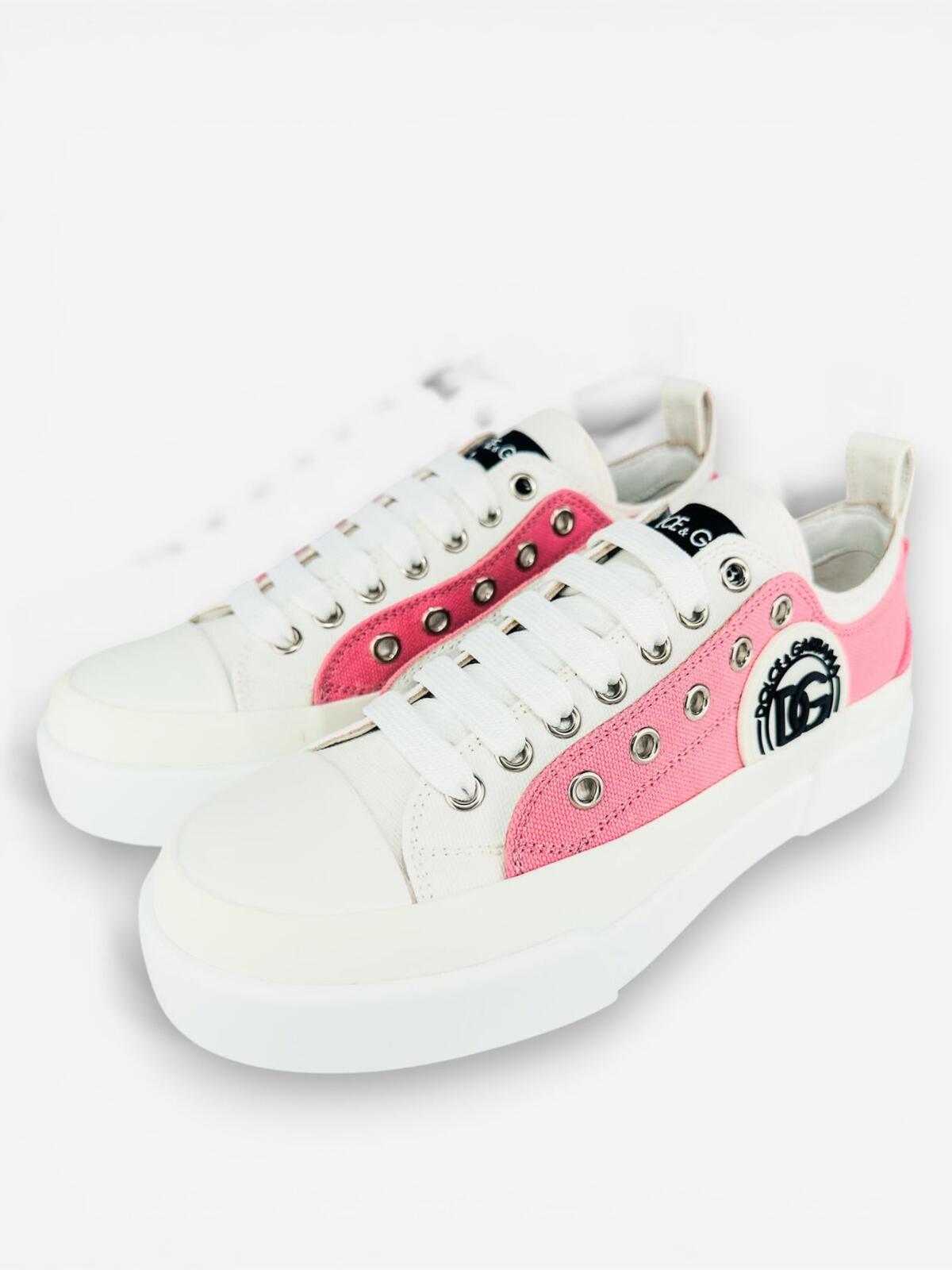 Dolce & Gabbana Portofino Layered White Pink DG Logo Sneaker EU 36 | NIB