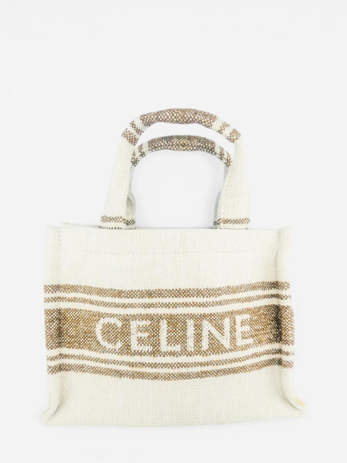 Celine Small Cabas Thais Striped Jacquard Textile Tote Bag | New