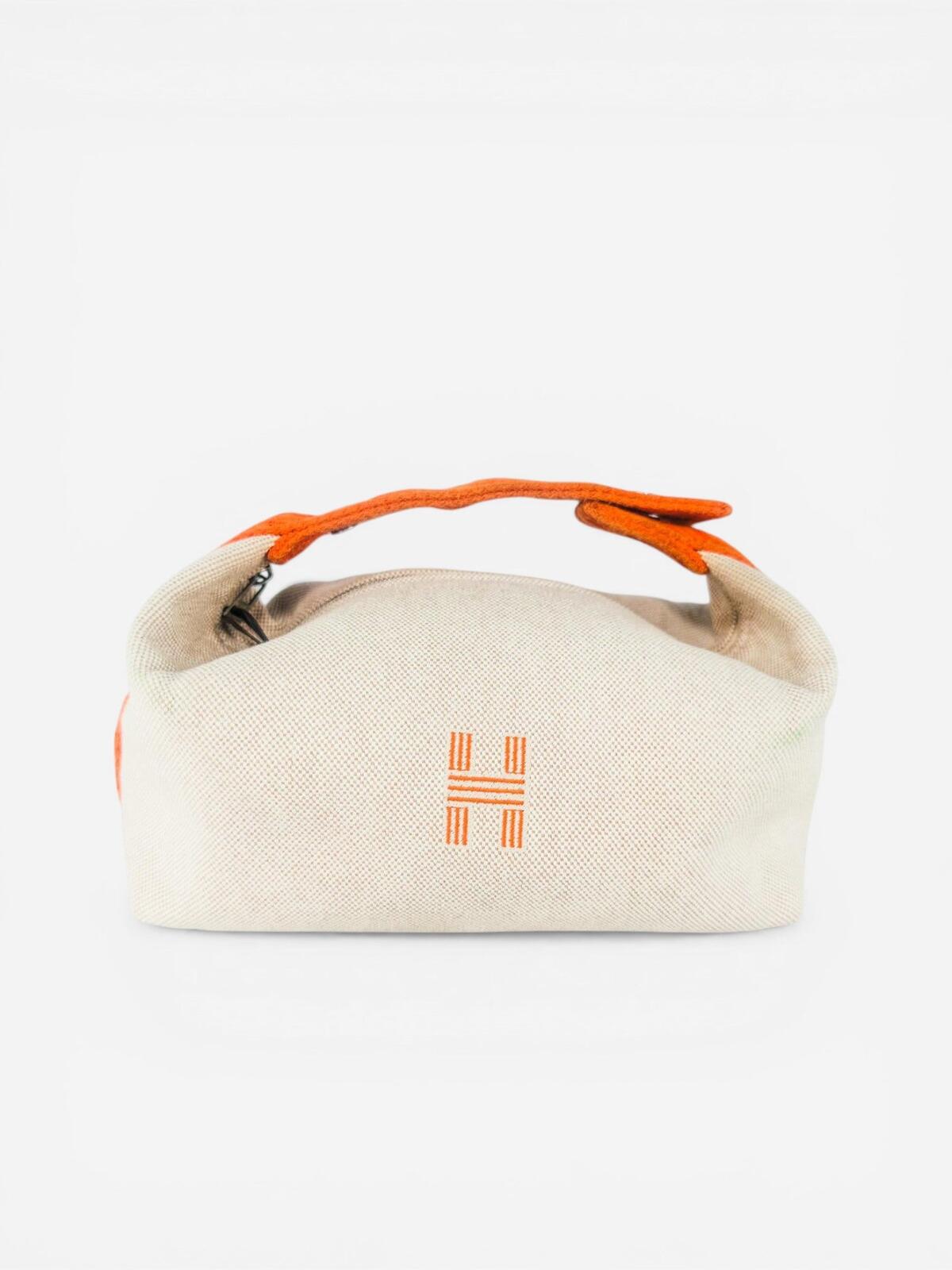 Hermès Bride-A-Brac Canvas Pouch Natural Orange Zip Top | Pre-Owned