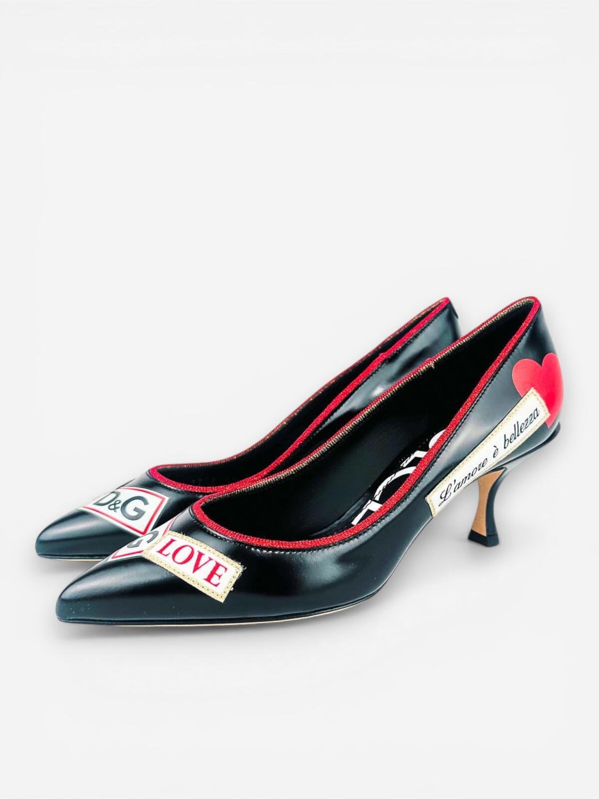 Dolce & Gabbana Lori Crazy for Sicily Patch Pump Black Red EU 35 US 5 | NIB