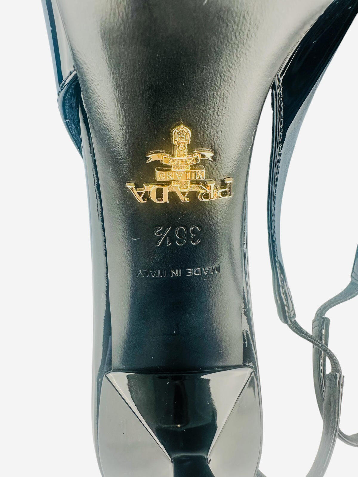 Prada Black Patent Leather Logo Bow Kitten Heel Slingback EU 36.5 | NIB