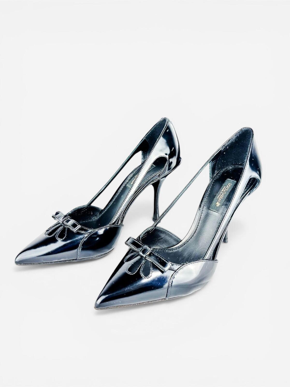 Dolce & Gabbana Black Patent Leather Bow Stiletto Pump EU 35.5 US 5.5 | NIB