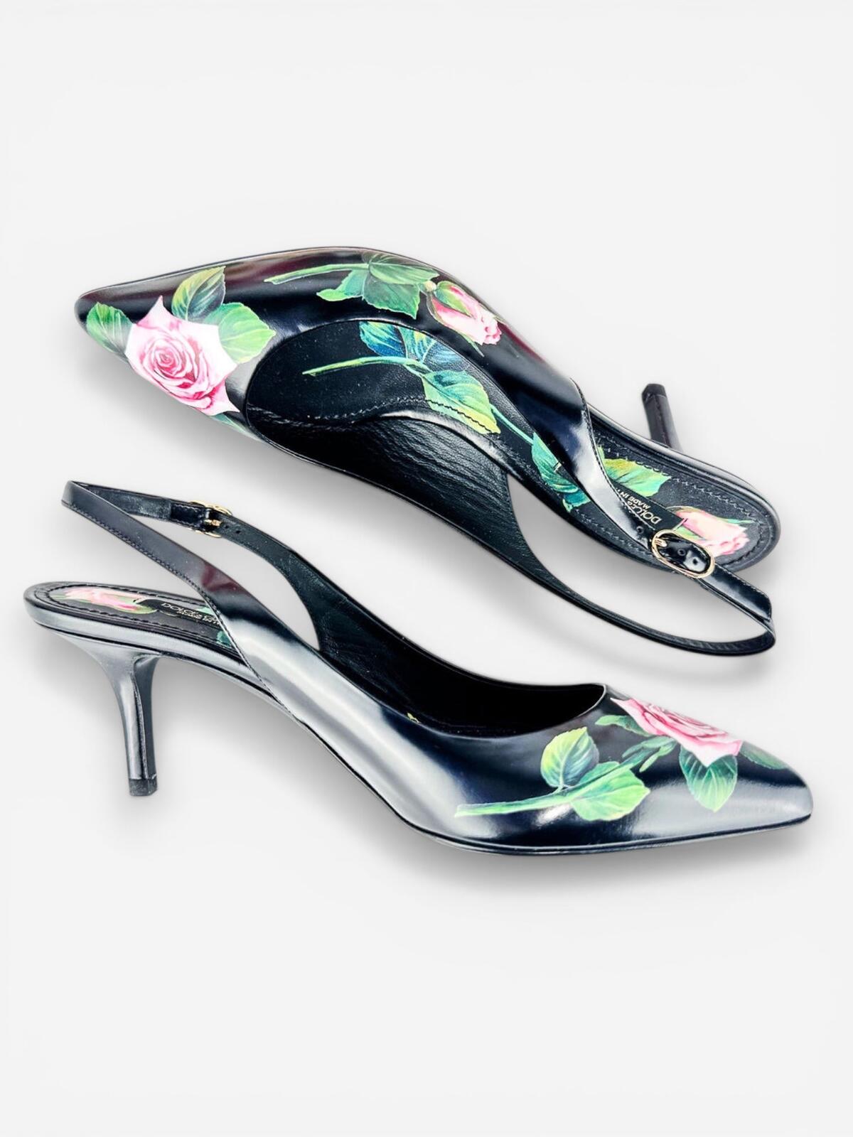 Dolce & Gabbana Lori Rose Floral Leather Slingback Pump EU 35 US 5 | New Rare