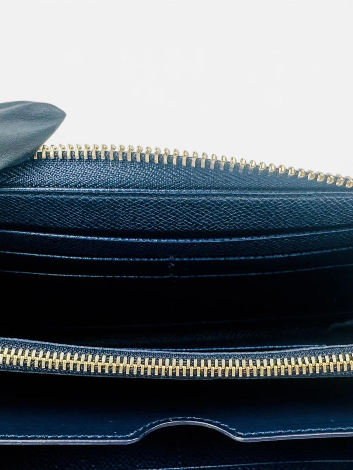 Salvatore Ferragamo Gancini Zip-Around Wallet Navy Leather Gold | New