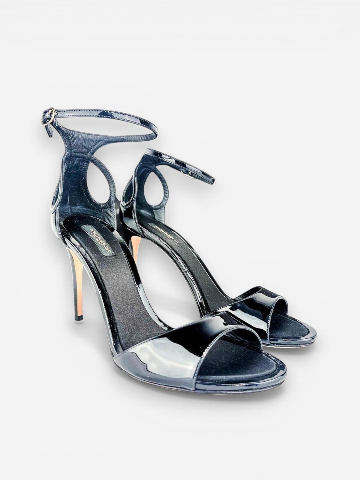 Dolce & Gabbana Black Patent Strappy Stiletto Sandal EU 39 US 9 | NWT