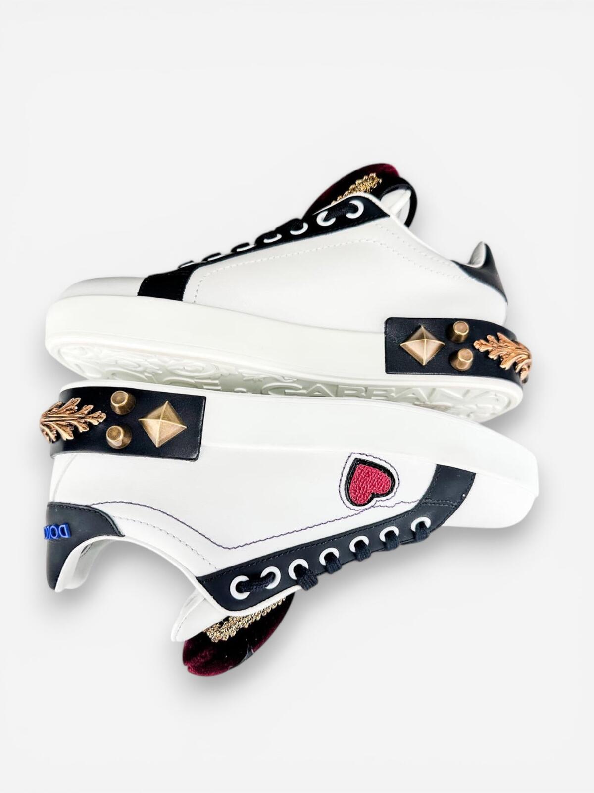 Dolce & Gabbana Portofino Heart Stud Leather Sneaker EU 36.5 US 6.5 NWT