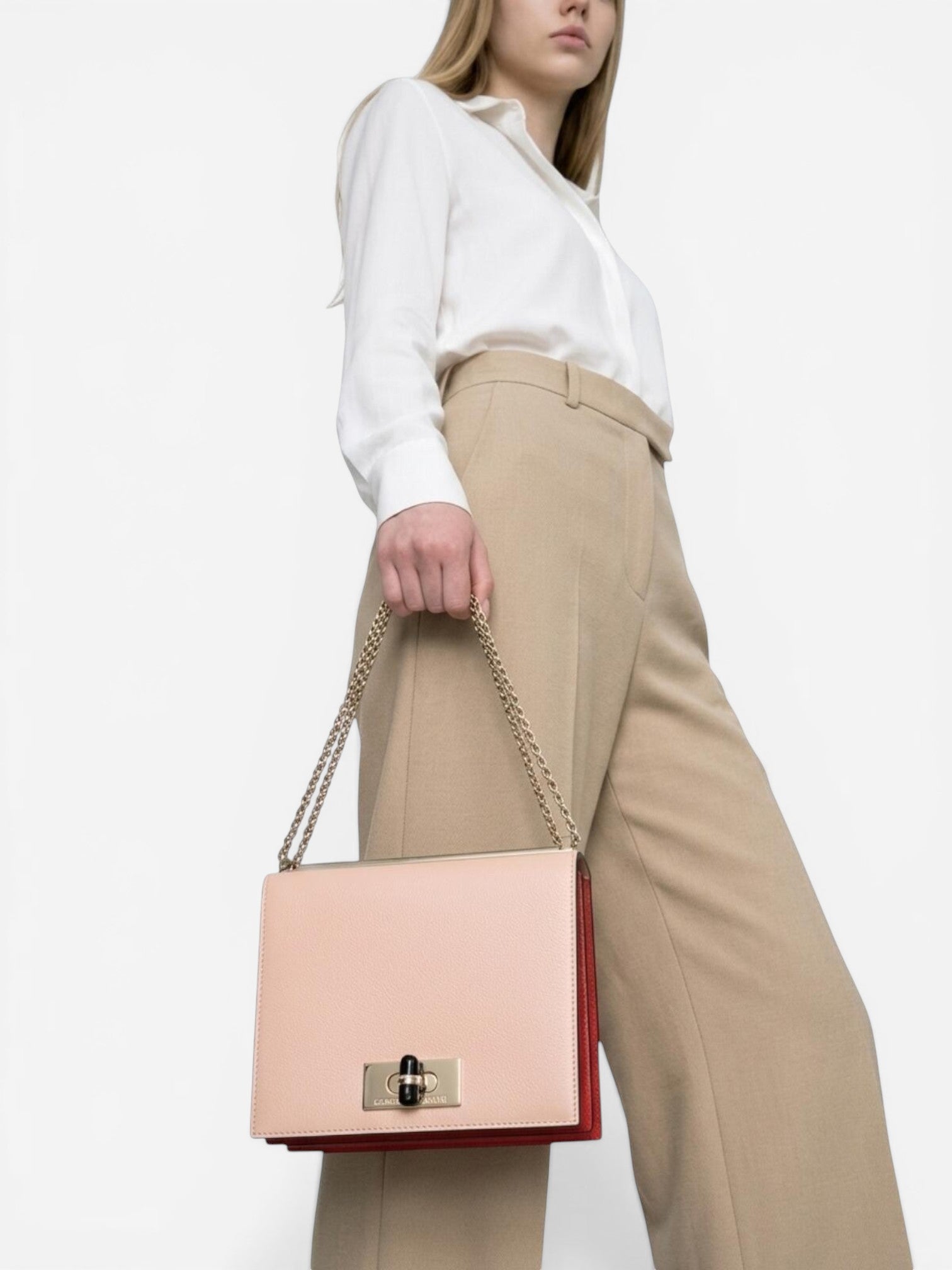 Giorgio Armani Blush Leather Frame Chain Shoulder Crossbody Bag New