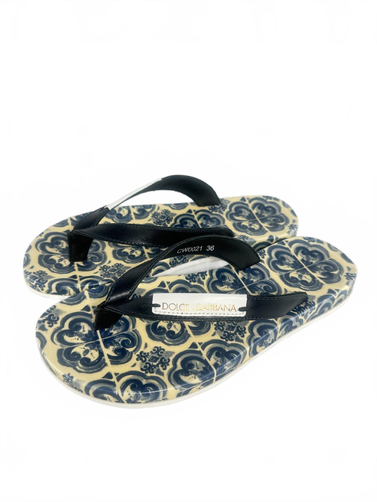Dolce & Gabbana Maiolica Tile Print Flip Flop Thong Sandal EU 36 | NIB