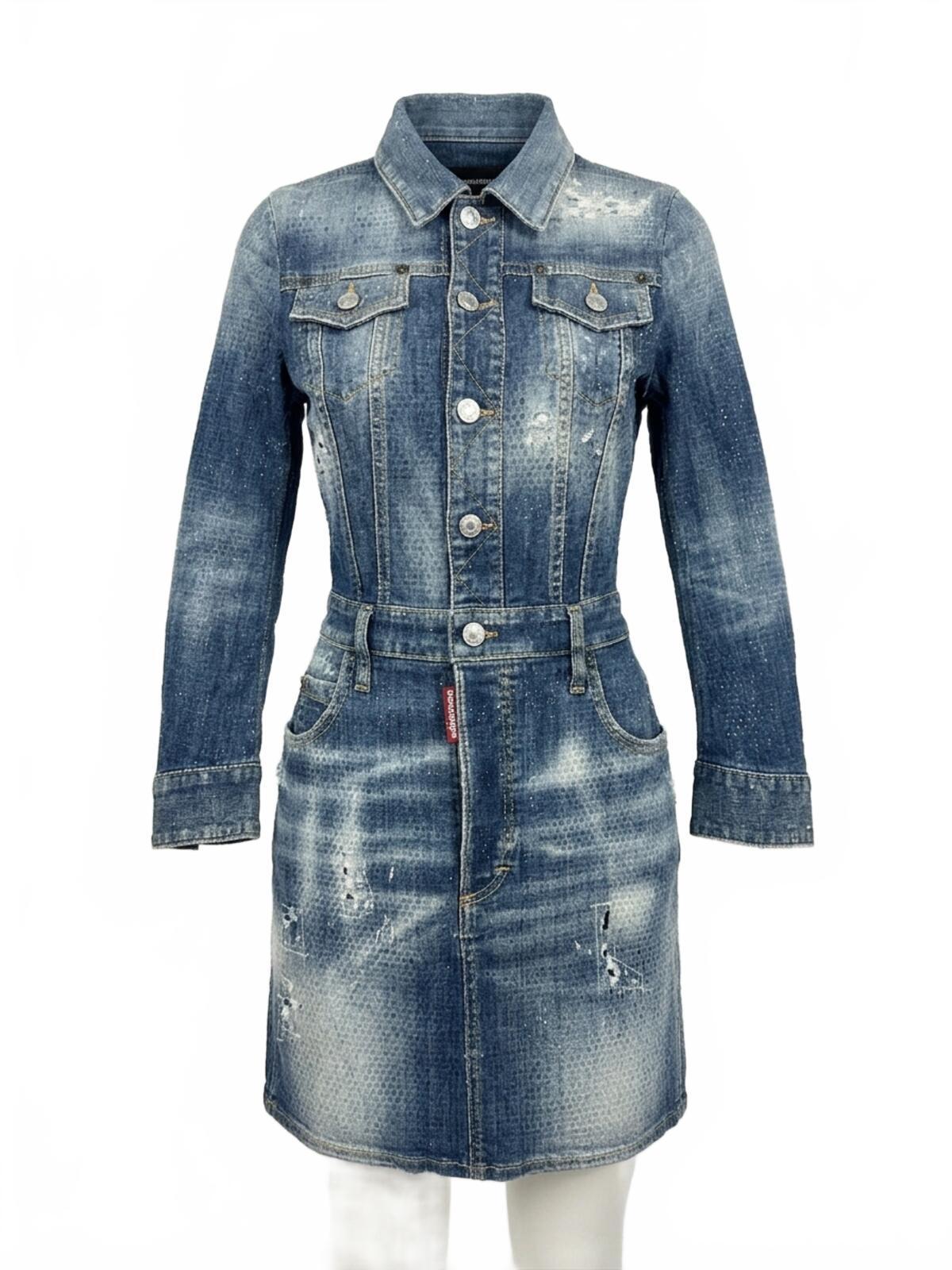 Dsquared2 Crystal Rhinestone Distressed Denim Mini Dress IT 38 EU 38 | NWT