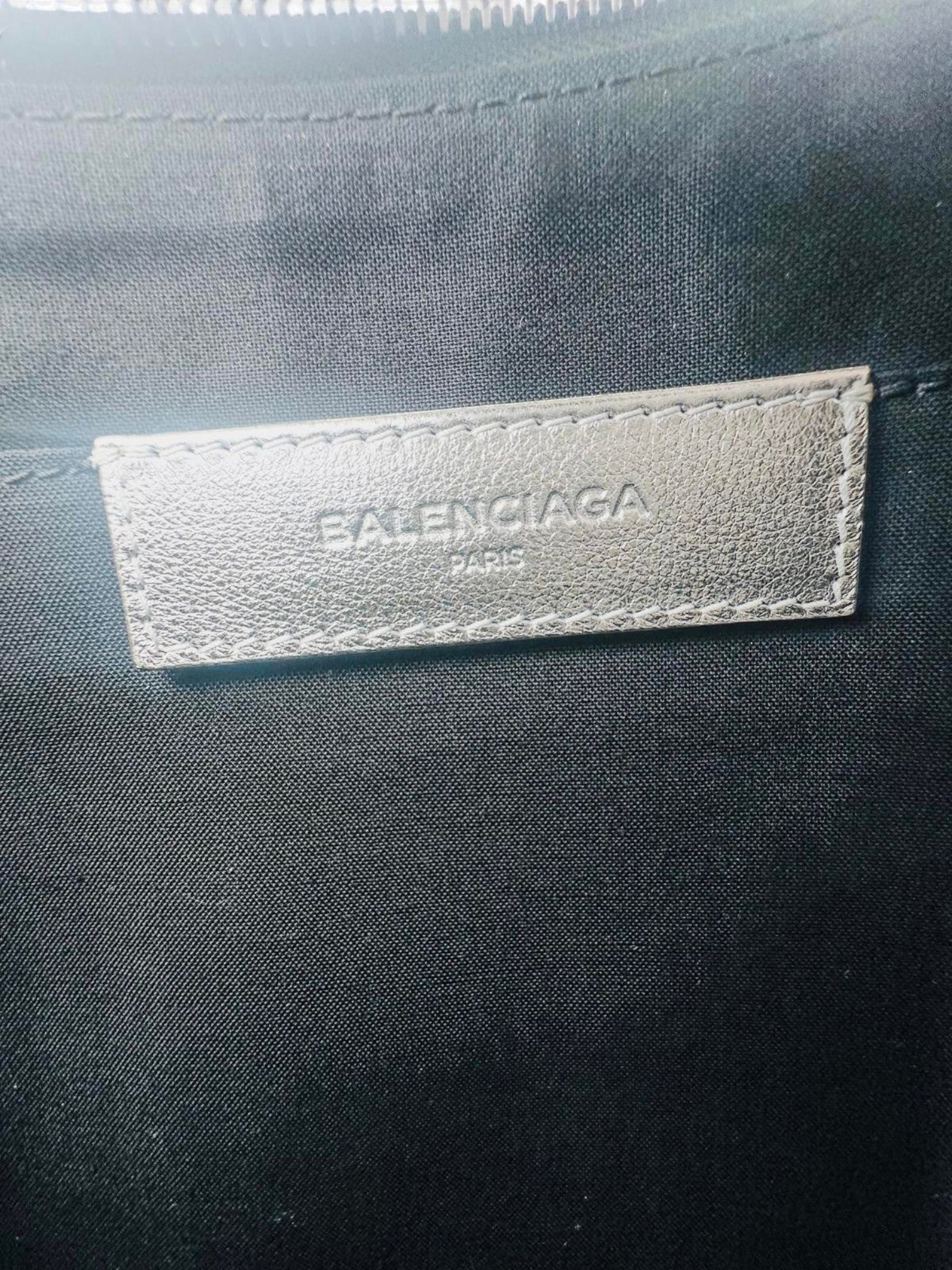 Balenciaga Metallic Silver Logo Leather Pouch – Like New