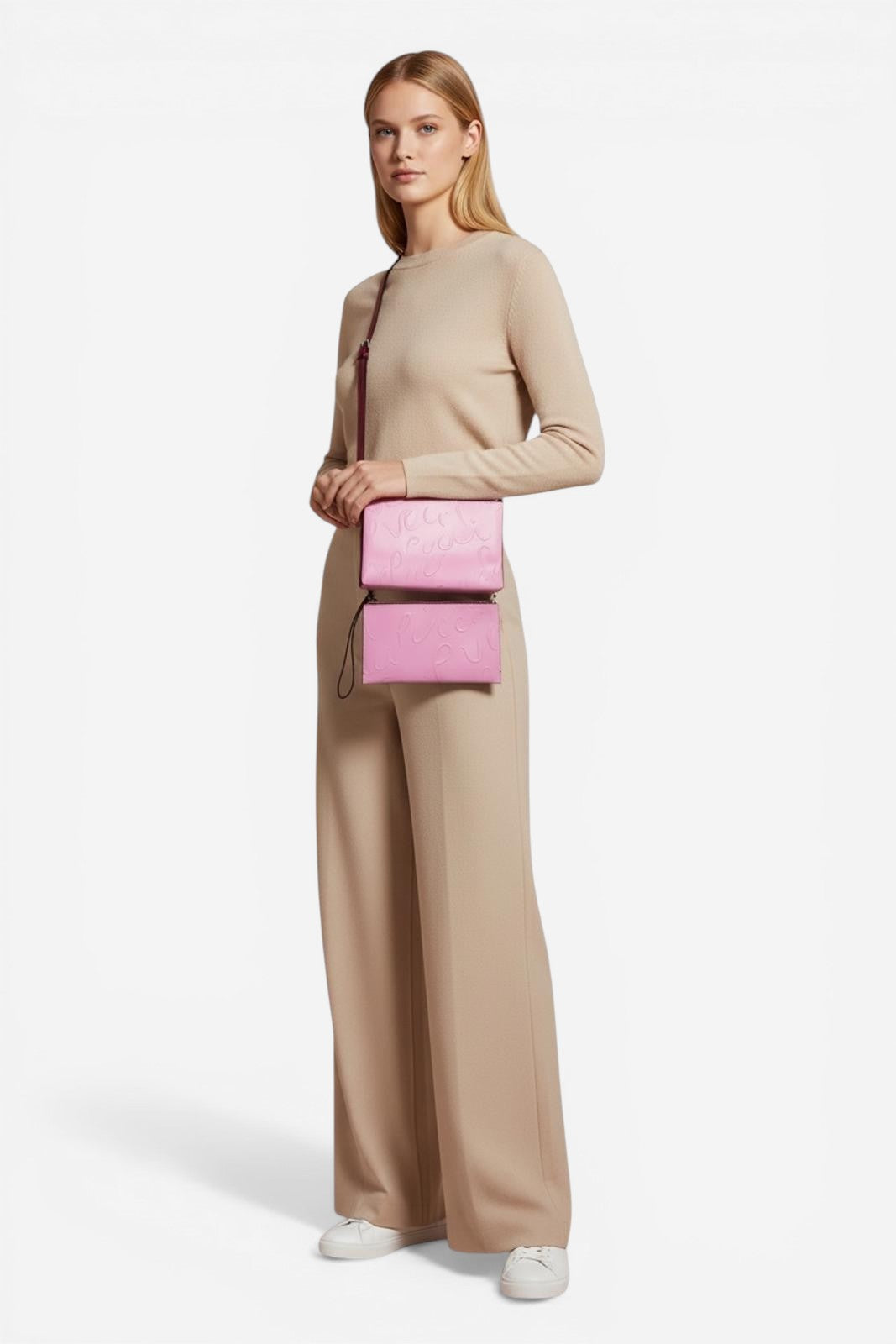 Emilio Pucci Pink Embossed Leather Crossbody Bag & Wristlet Set