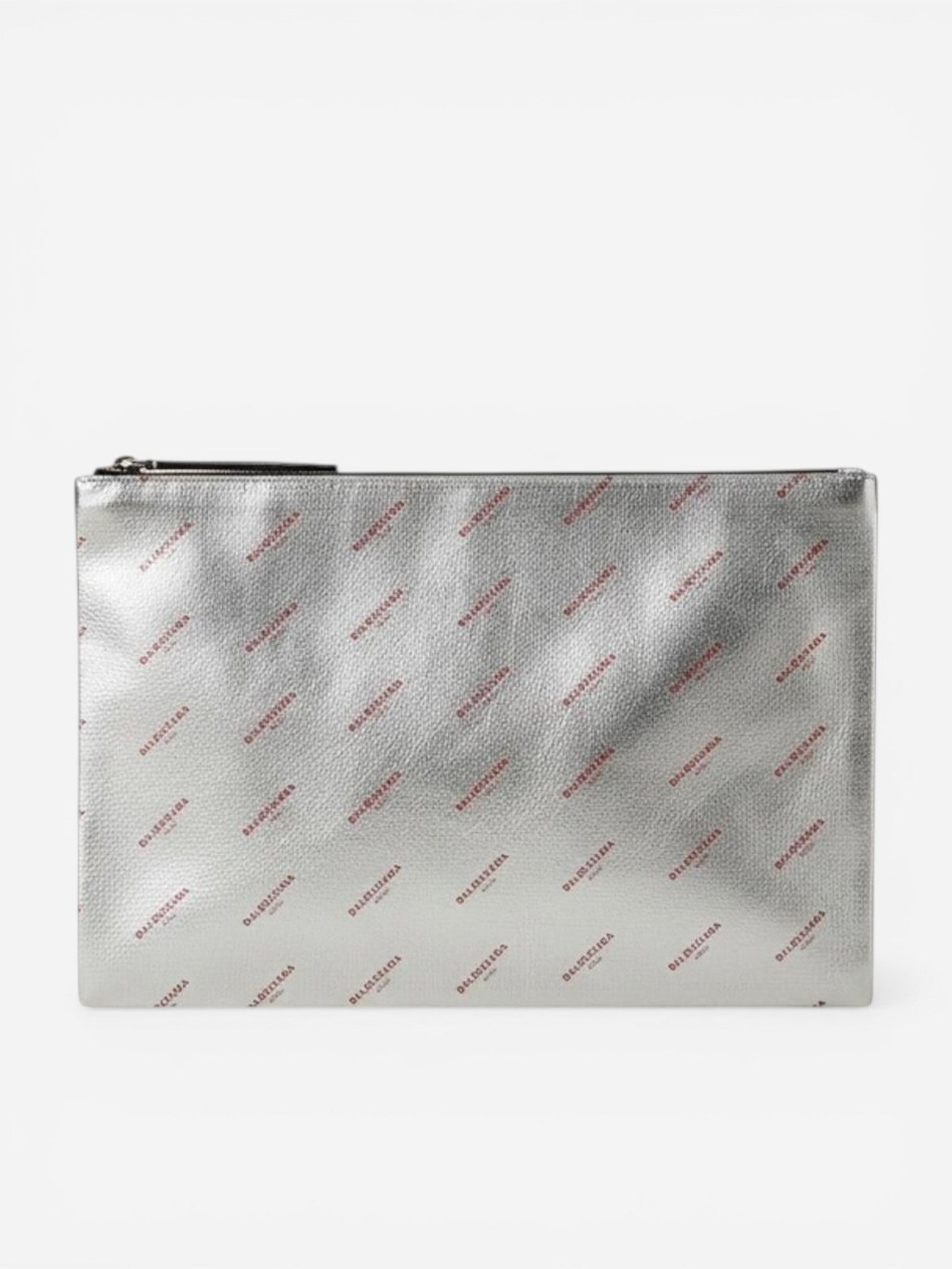 Balenciaga Metallic Silver Logo Leather Pouch – Like New