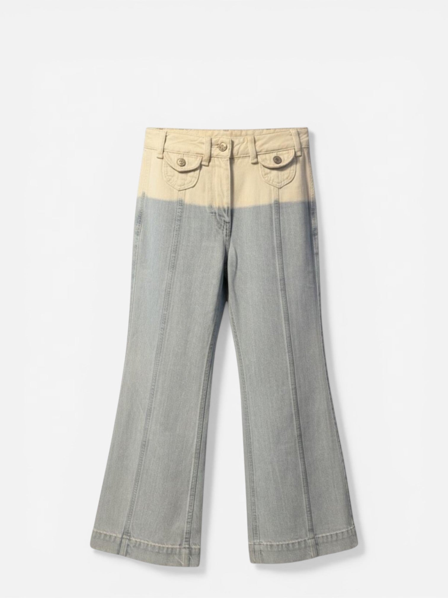 Ulla Johnson Dip-Bleach Wide Leg Cropped Jeans Blue Beige XS – NWT