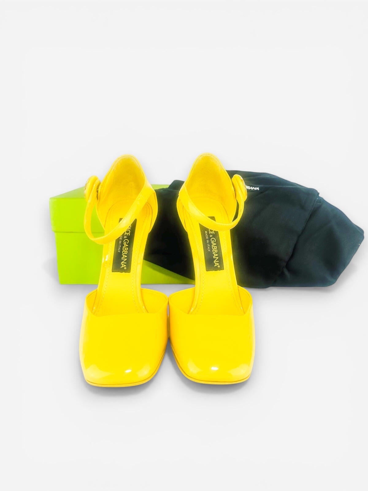 Dolce & Gabbana Yellow Patent Calfskin Wedge Pump DG Logo EU 38.5 US 8 NIB