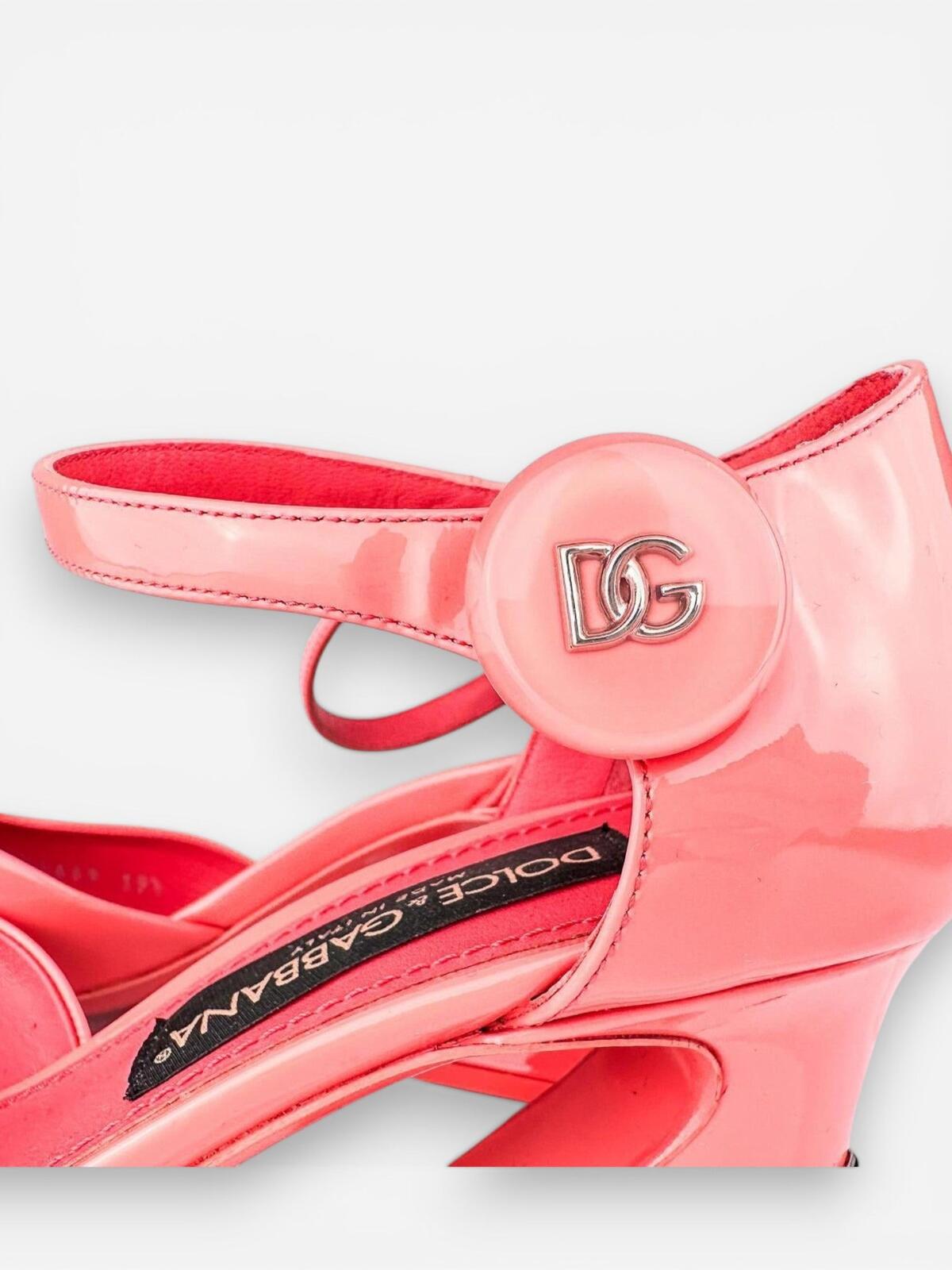 Dolce & Gabbana Peach Patent Ankle Strap Pump Logo Heel EU 39.5 US 9 NWT