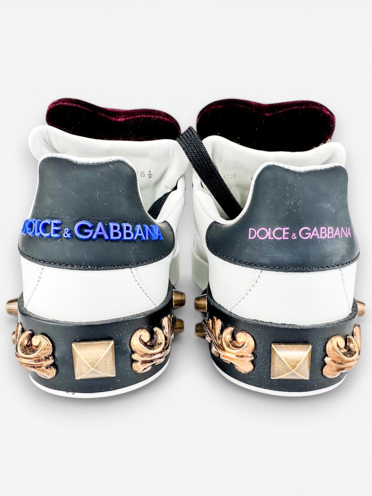Dolce & Gabbana Portofino Heart Stud Leather Sneaker EU 36.5 US 6.5 NWT