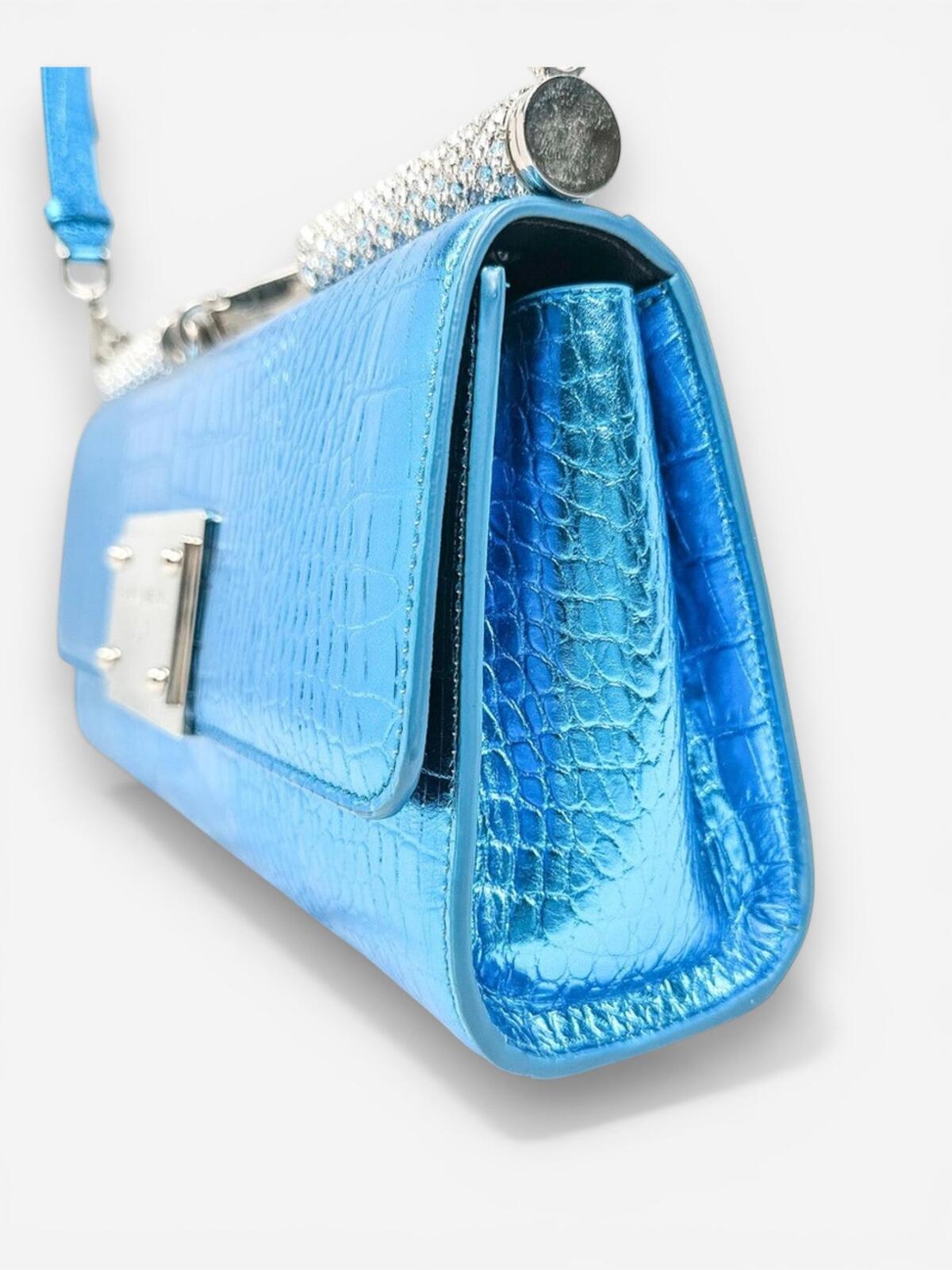Dolce & Gabbana Sicily Rare Limited Edition Metallic Croc Light Blue | NWT