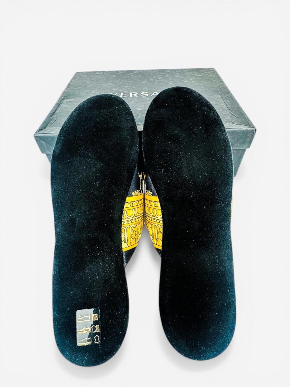 Versace Medusa Baroque Black Gold Satin Slippers EU 41 US 8 Men | NWT
