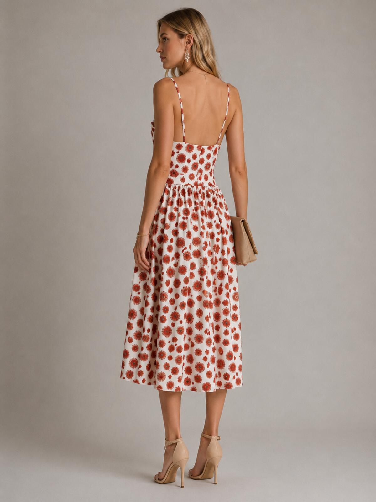 Agua Bendita Agua Bendita Acacia Bustier Linen Midi Dress White Red Print Size L | NWT - Vestir
