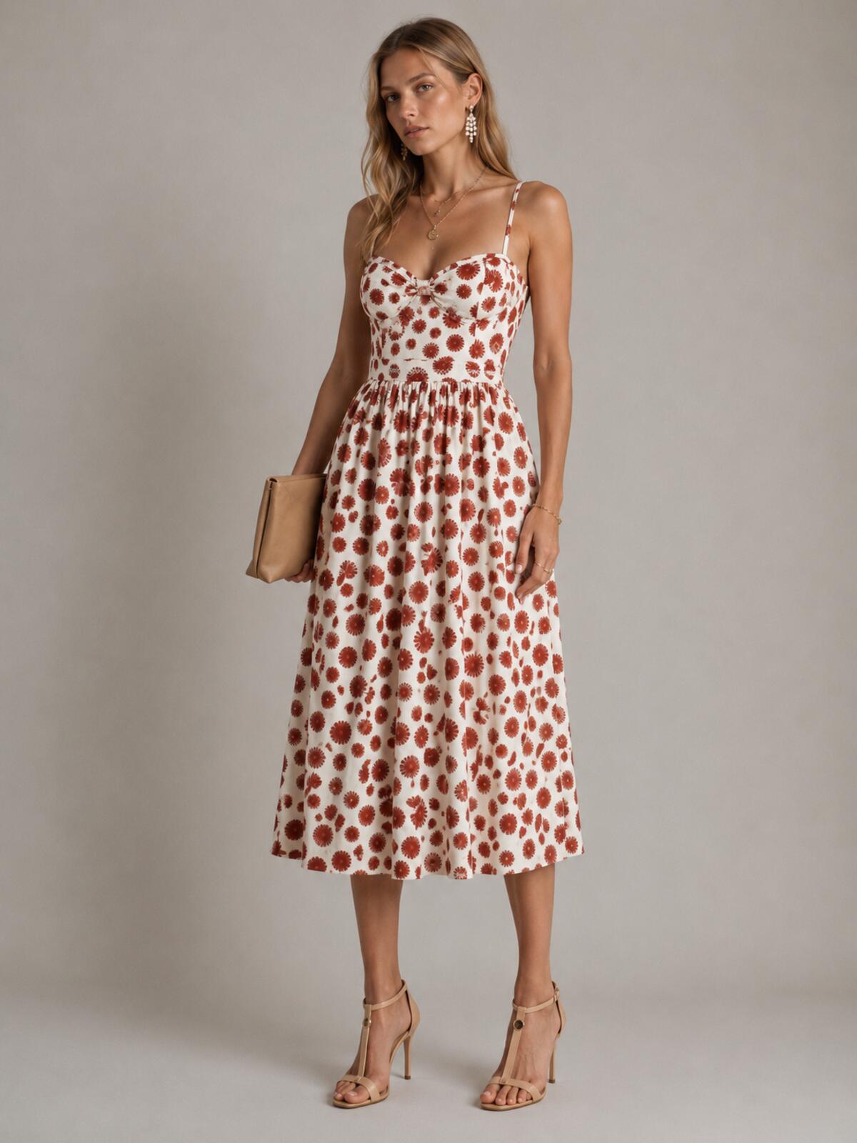 Agua Bendita Agua Bendita Acacia Bustier Linen Midi Dress White Red Print Size L | NWT - Vestir