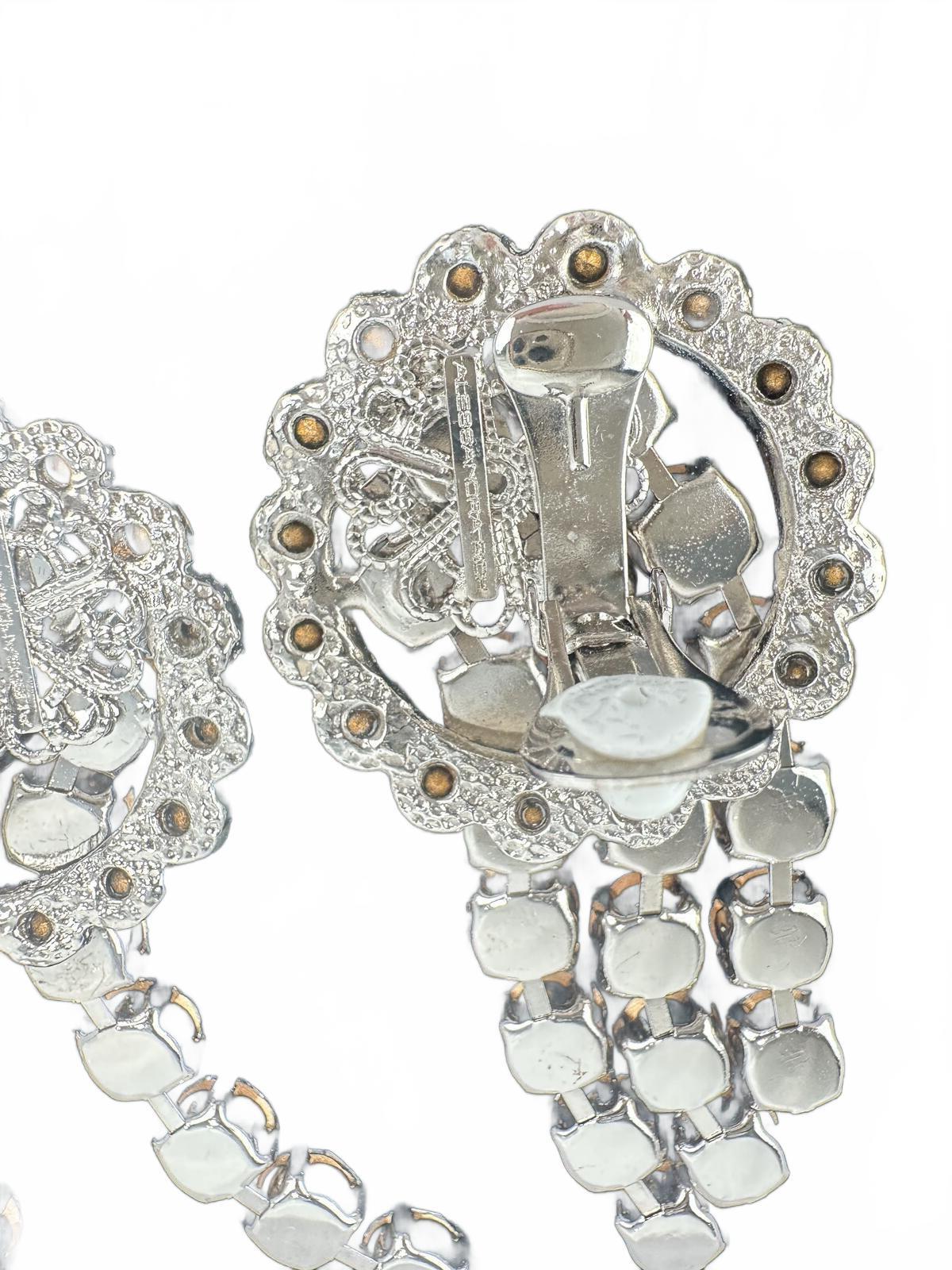 Alessandra Rich Alessandra Rich Crystal Cascade Drop Clip-On Earrings Silver 3” | NWT Box - Vestir