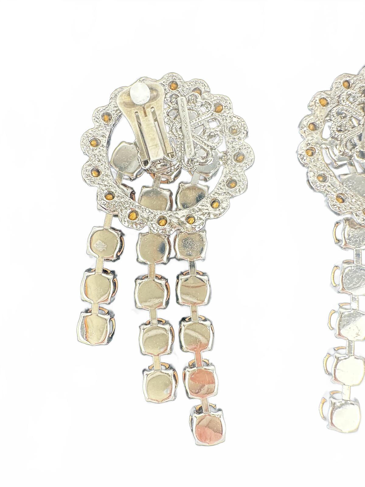 Alessandra Rich Alessandra Rich Crystal Cascade Drop Clip-On Earrings Silver 3” | NWT Box - Vestir