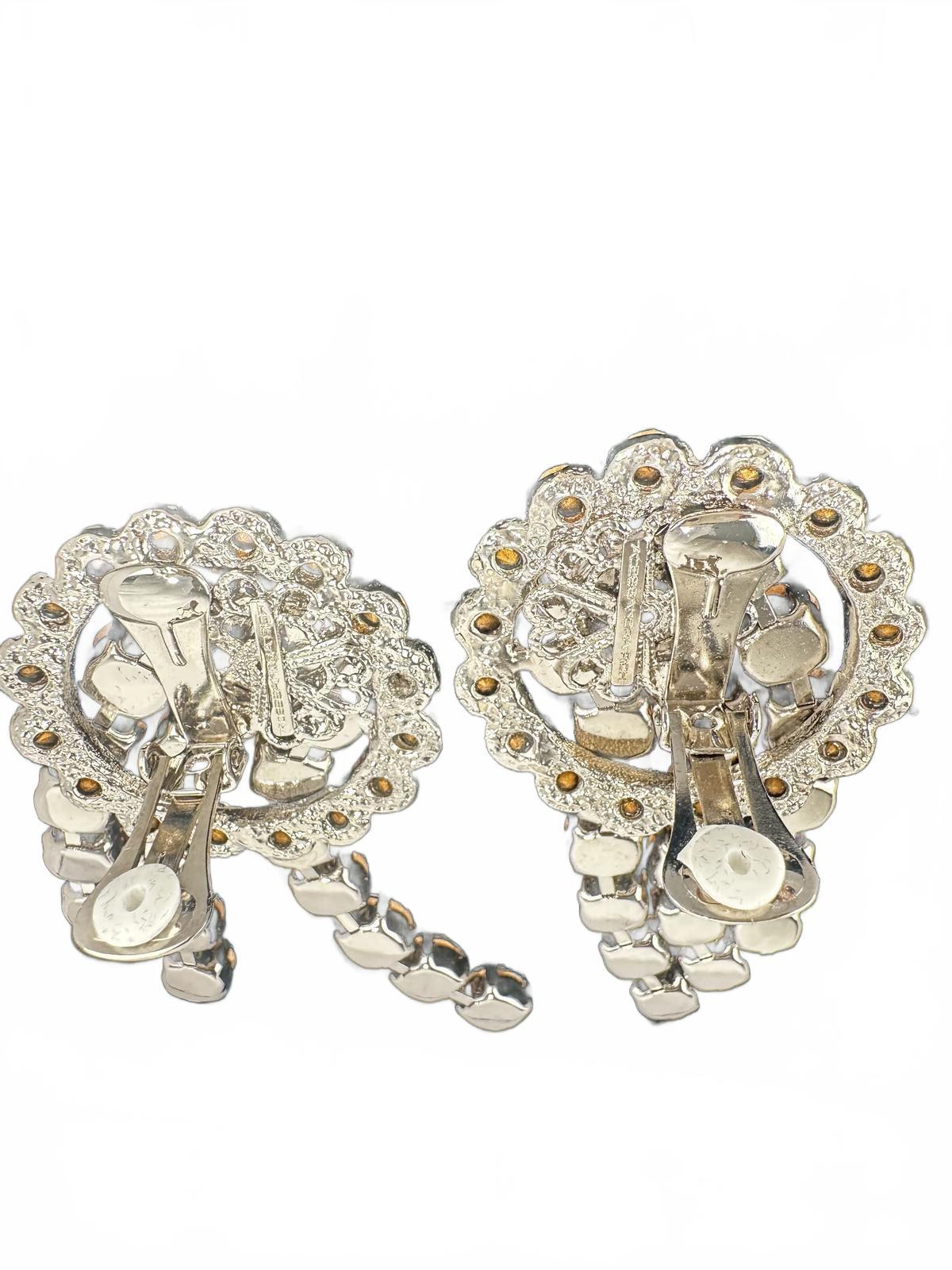 Alessandra Rich Alessandra Rich Crystal Cascade Drop Clip-On Earrings Silver 3” | NWT Box - Vestir