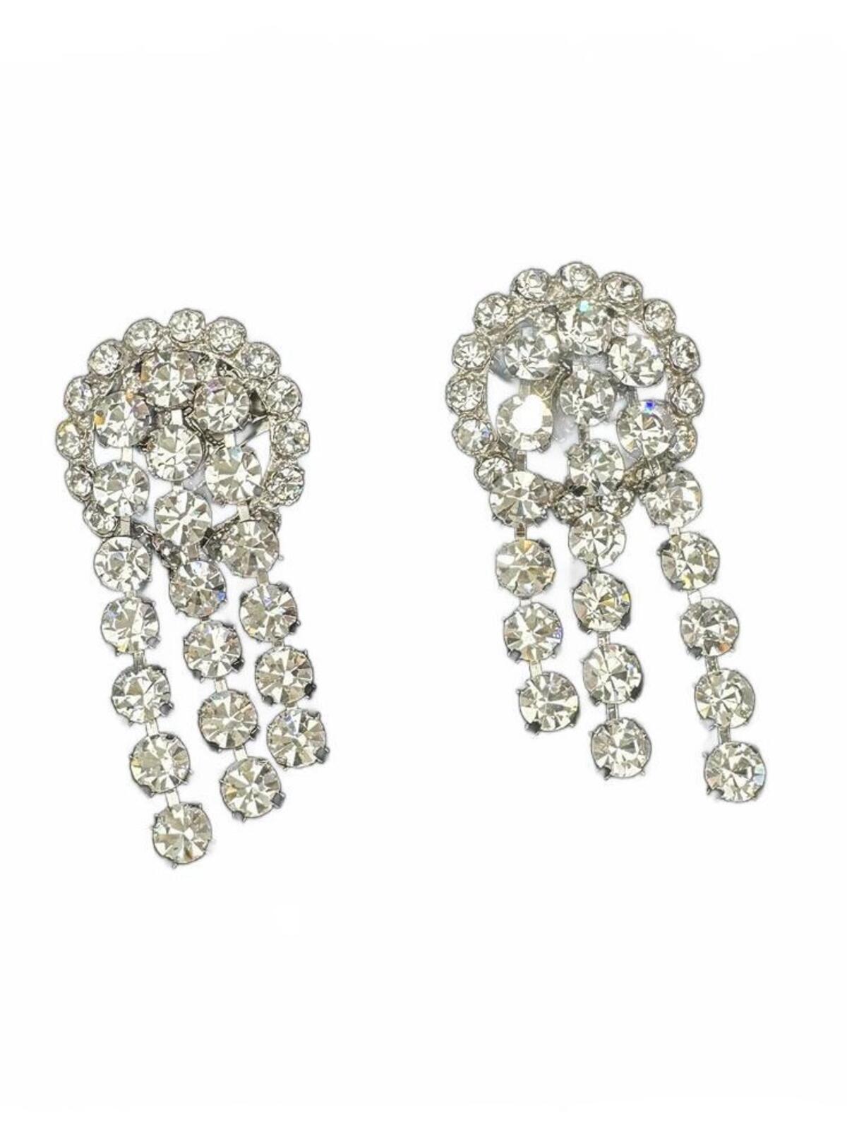 Alessandra Rich Alessandra Rich Crystal Cascade Drop Clip-On Earrings Silver 3” | NWT Box - Vestir