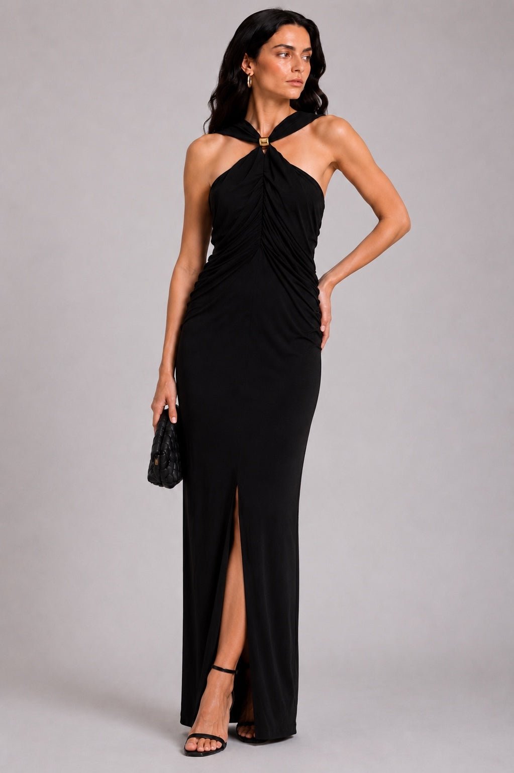 Altuzarra Altuzarra Black Viscose Ruched Halter Draped Maxi Dress FR 40 US 8 | NWT - Vestir