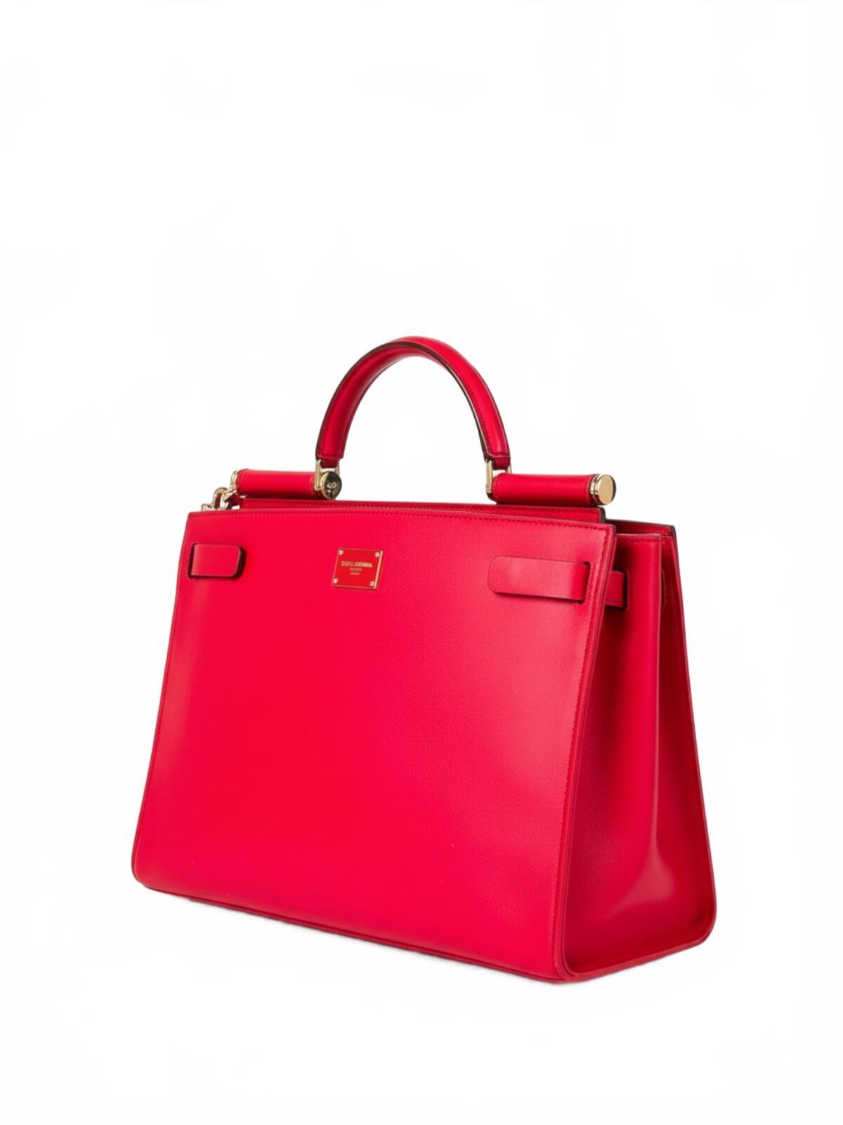 Dolce & Gabbana Sicily 62 Red Calfskin Top Handle Bag Gold Hardware NWT