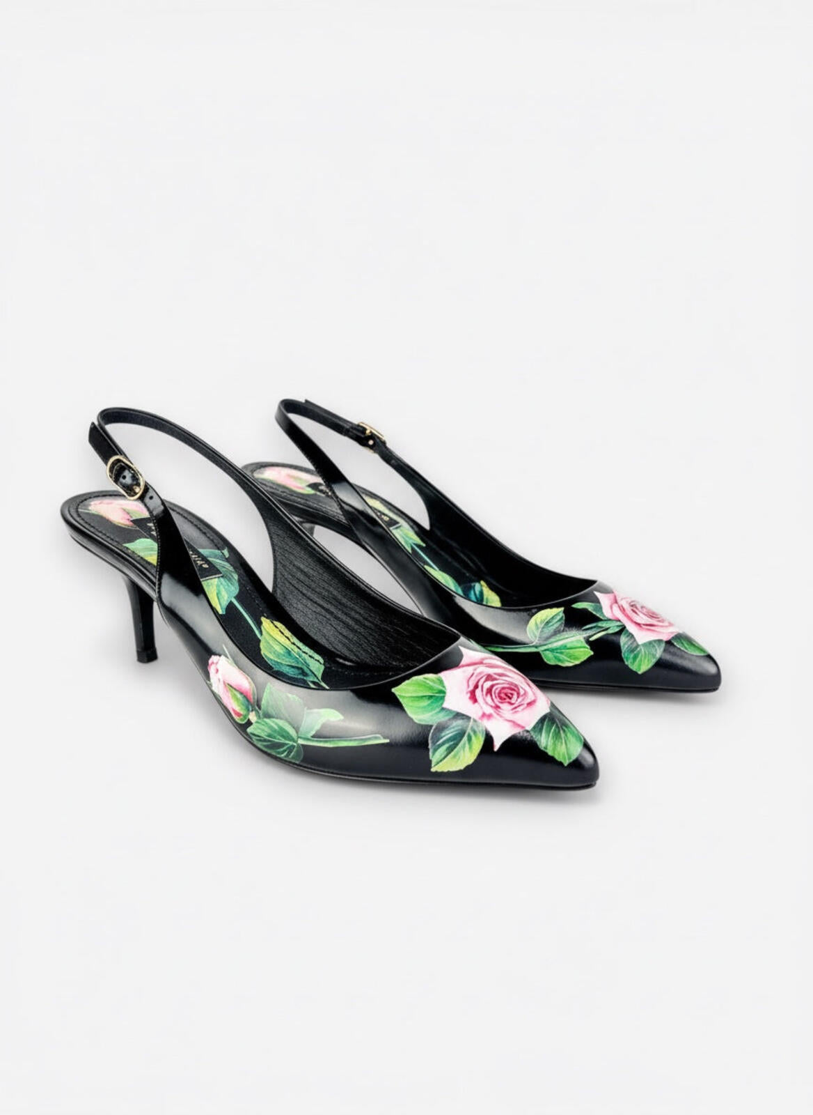Dolce & Gabbana Lori Rose Floral Leather Slingback Pump EU 35 US 5 | New Rare