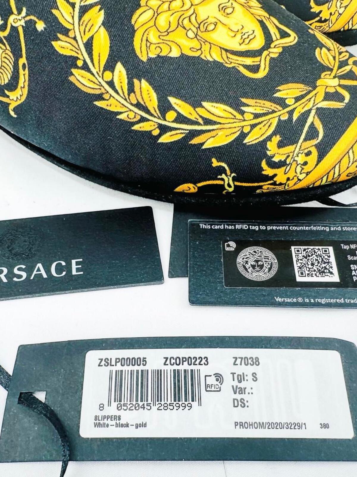 Versace Medusa Baroque Black Gold Satin Slippers EU 41 US 8 Men | NWT