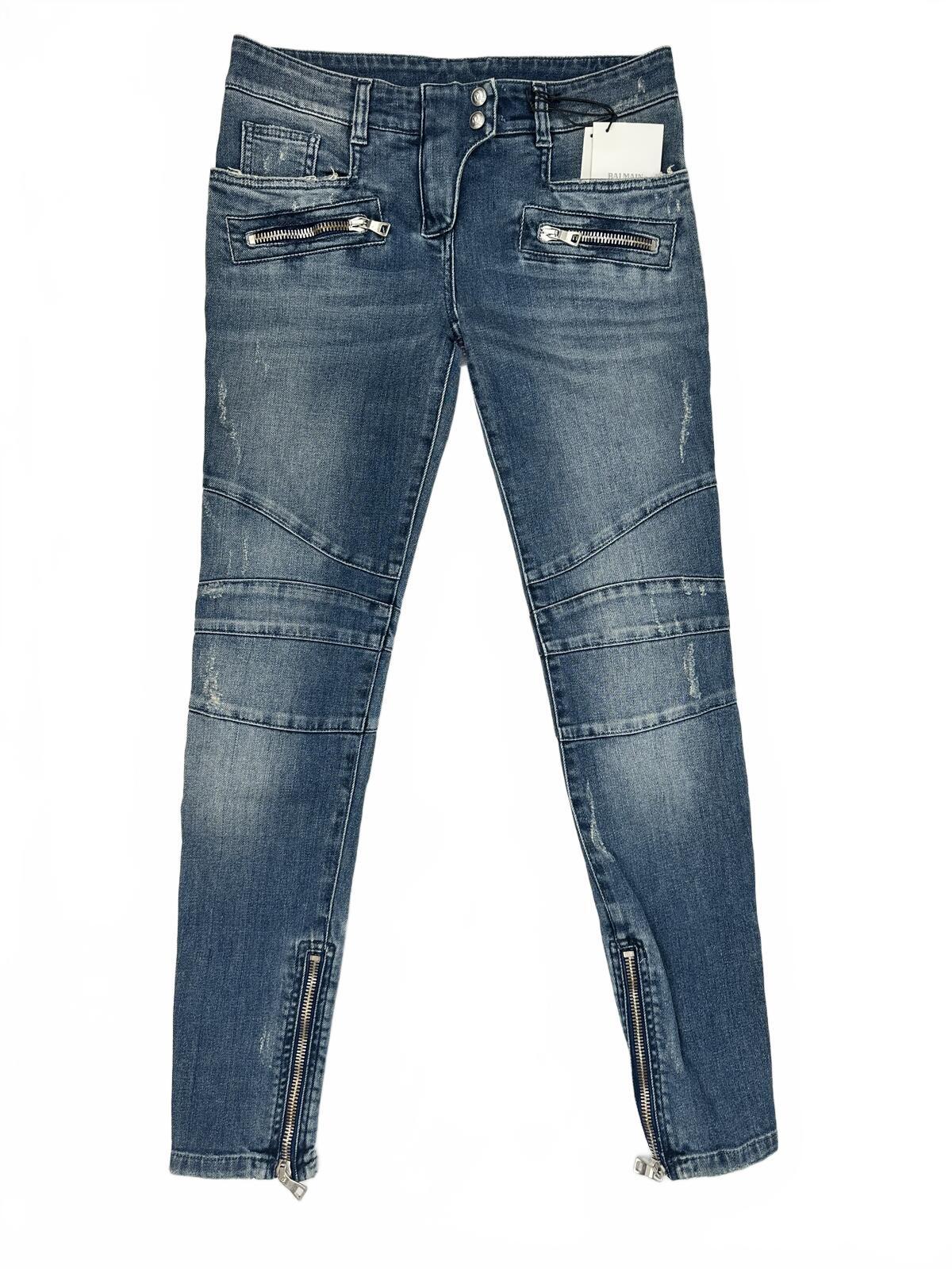 Balmain Balmain Paris Biker Skinny Jean Blue Denim Ankle Zip Moto IT 38 US 6 | NWT - Vestir