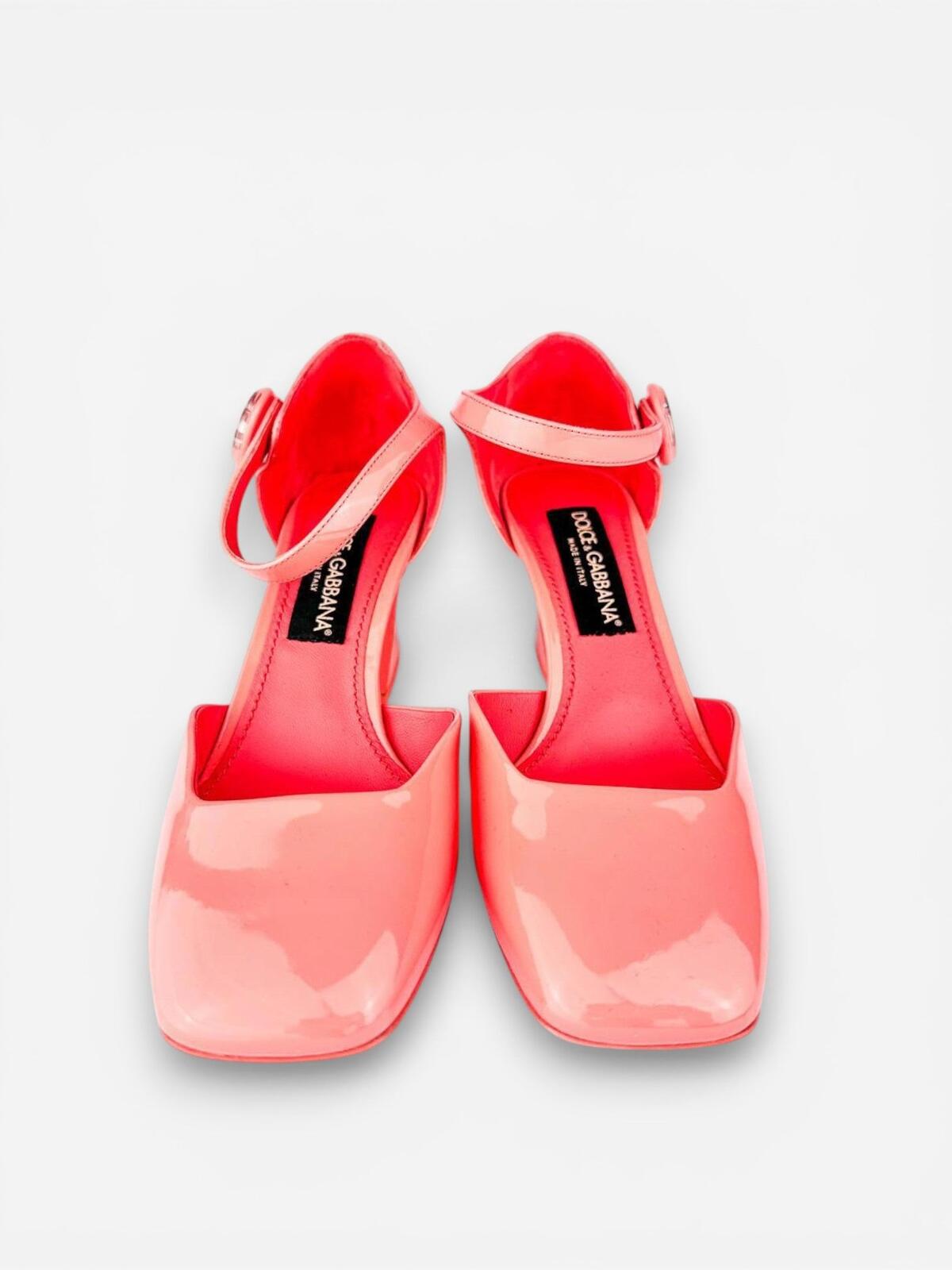 Dolce & Gabbana Peach Patent Ankle Strap Pump Logo Heel EU 39.5 US 9 NWT