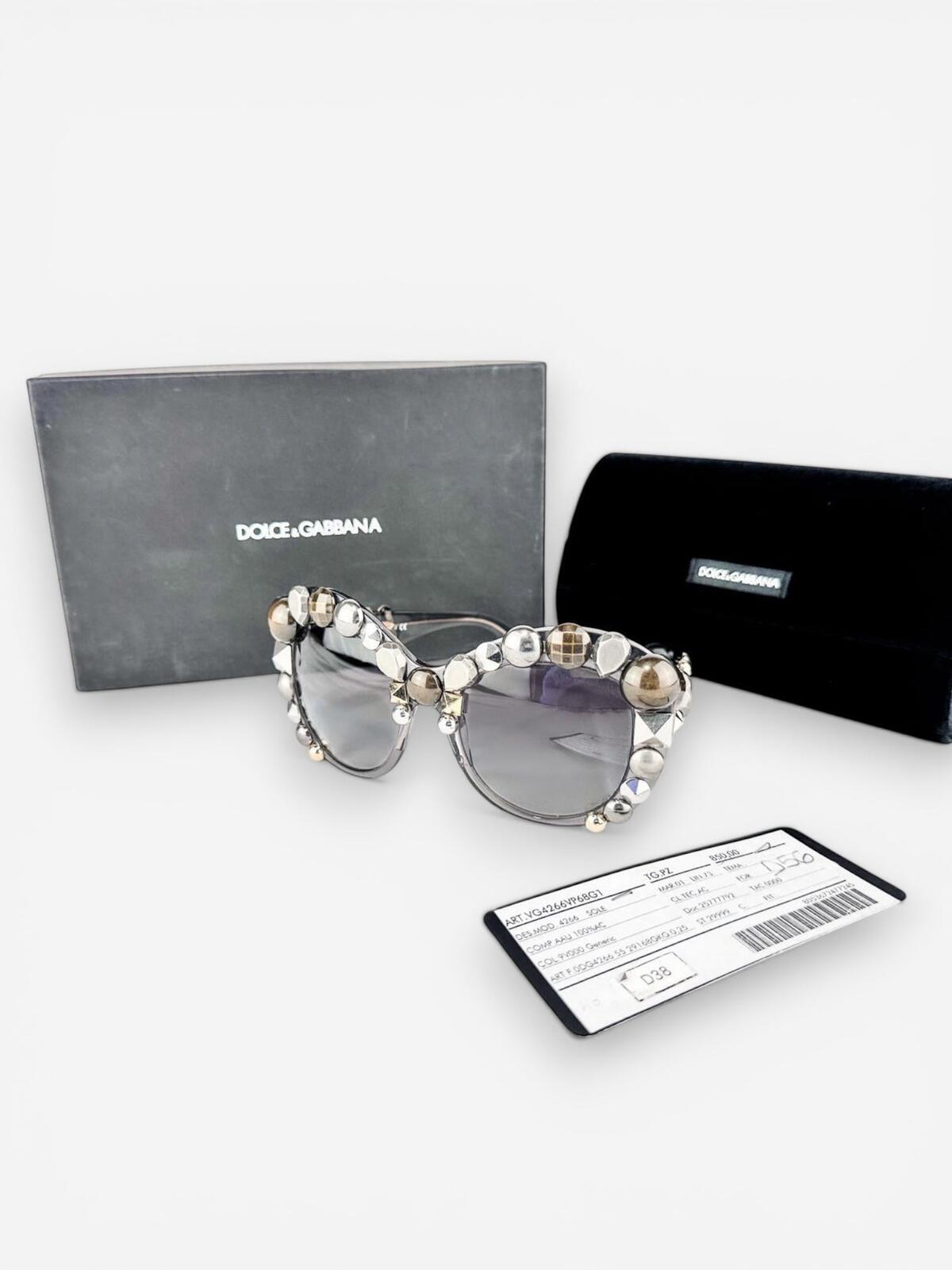 Dolce & Gabbana DG4266 Gray Translucent Metal Stud Sunglasses | NWT Rare