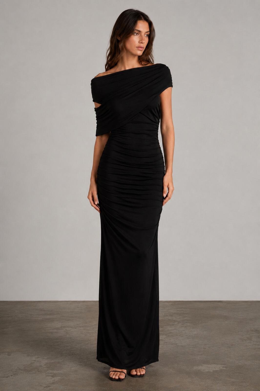 Blumarine Blumarine Black Ruched Off-Shoulder Maxi Dress IT 42 US 6 | NWT - Vestir